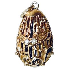 Antiguo Colgante de Huevo de Diamante de Oro Imperial Ruso