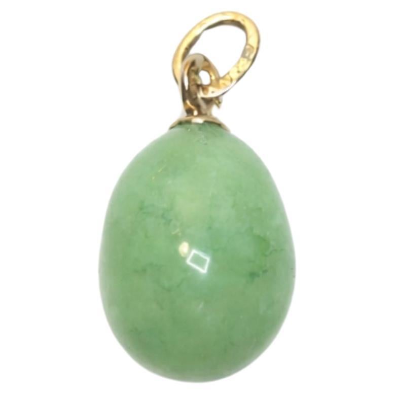Antique Russian Imperial Gold-Mounted Jade Egg Pendant by Anders Nevalainen