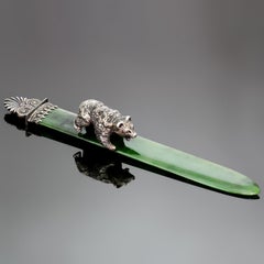 Antique Russian Imperial Nephrite Sterling Silver Bear Letter Opener