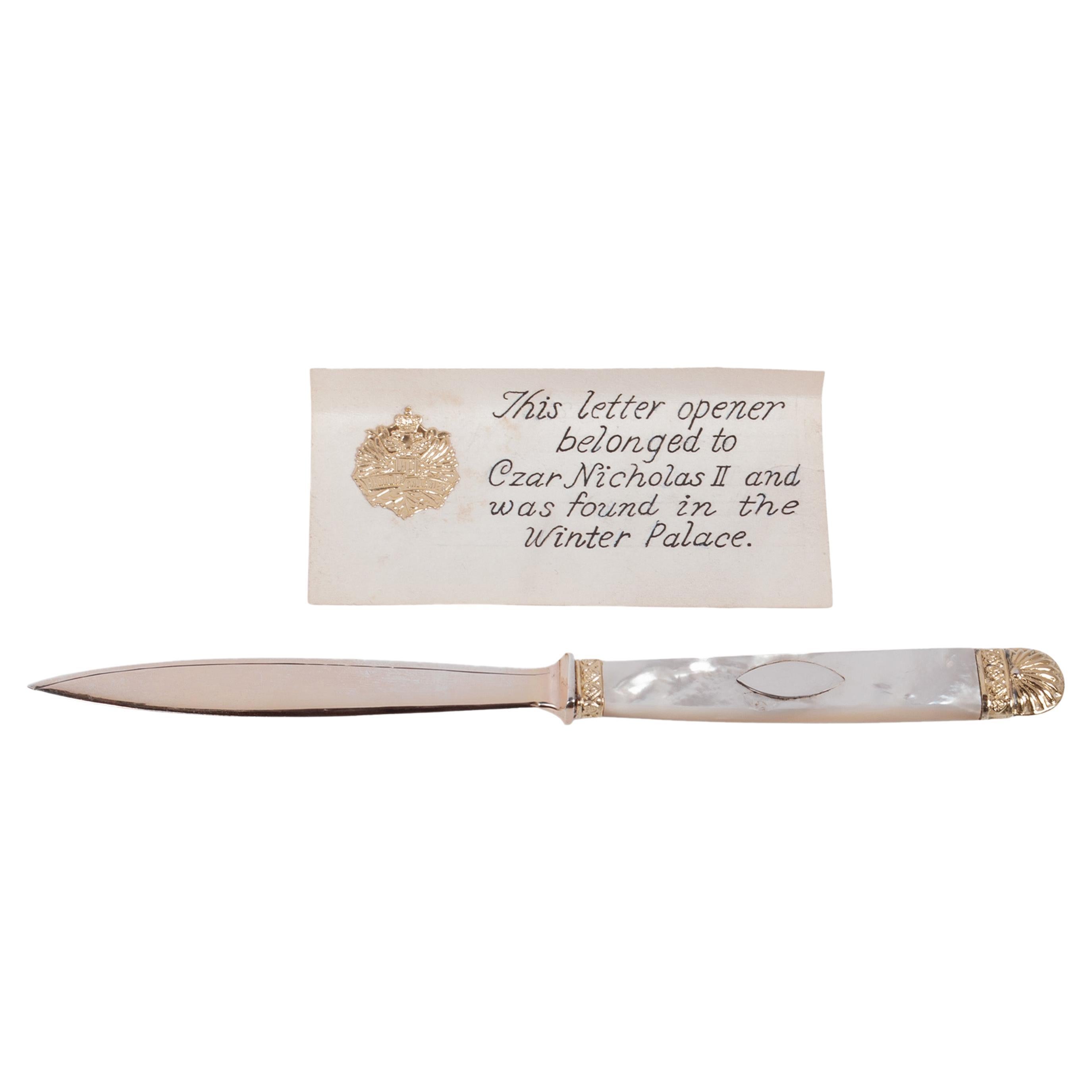 Antike russische kaiserliche Romanov Silber vergoldet Brieföffner Zar Nikolaus II 1870 im Angebot