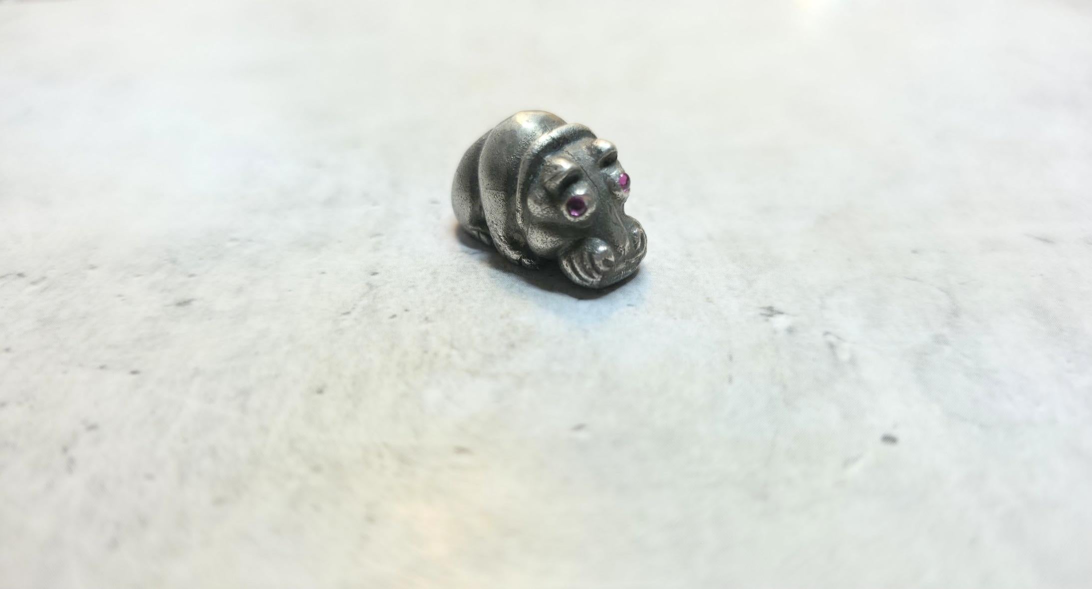 Antique Russian Imperial Silver Baby Hippo with Ruby Eyes by Julius Rappoport For Sale 4