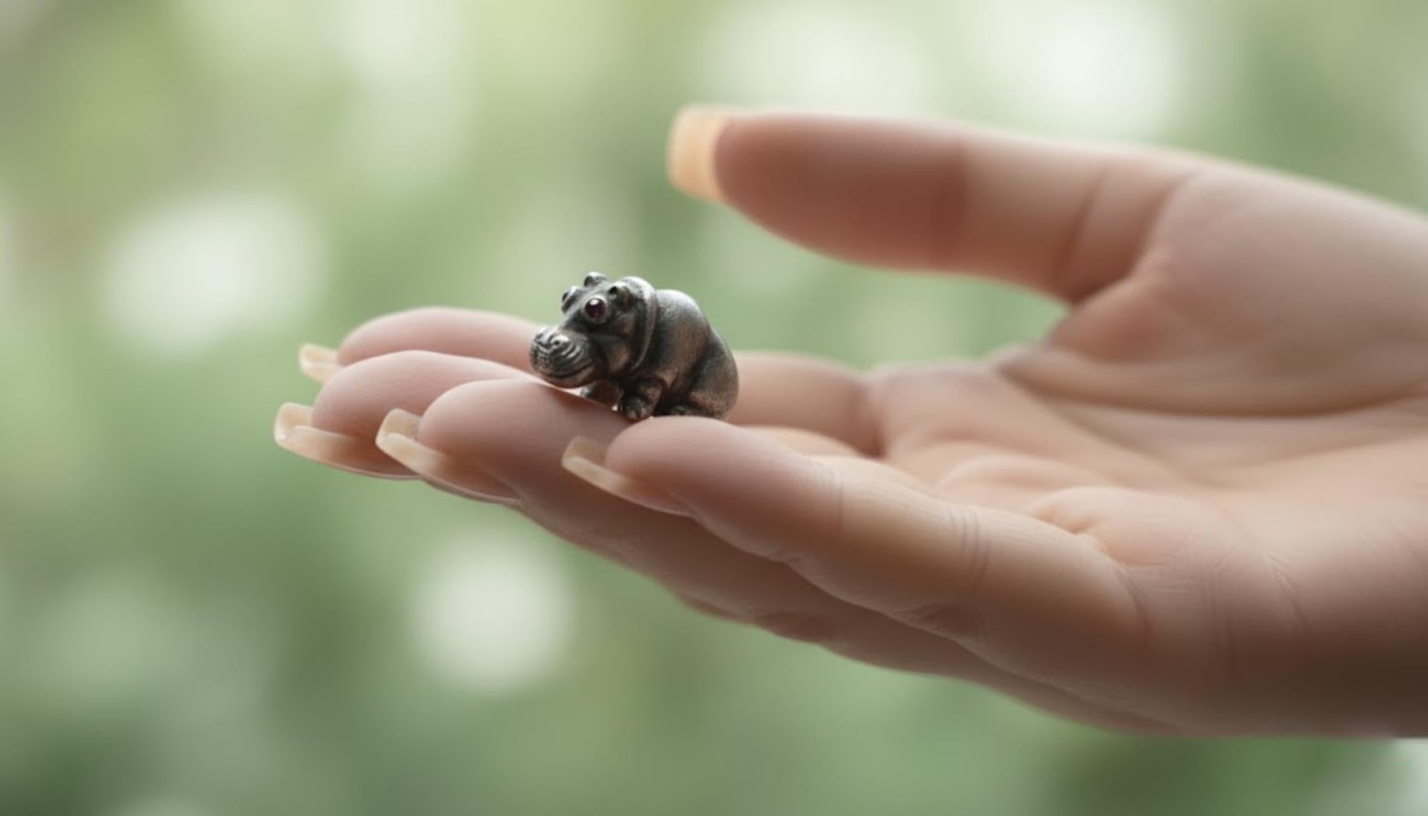 Antique Russian Imperial Silver Baby Hippo with Ruby Eyes by Julius Rappoport For Sale 8