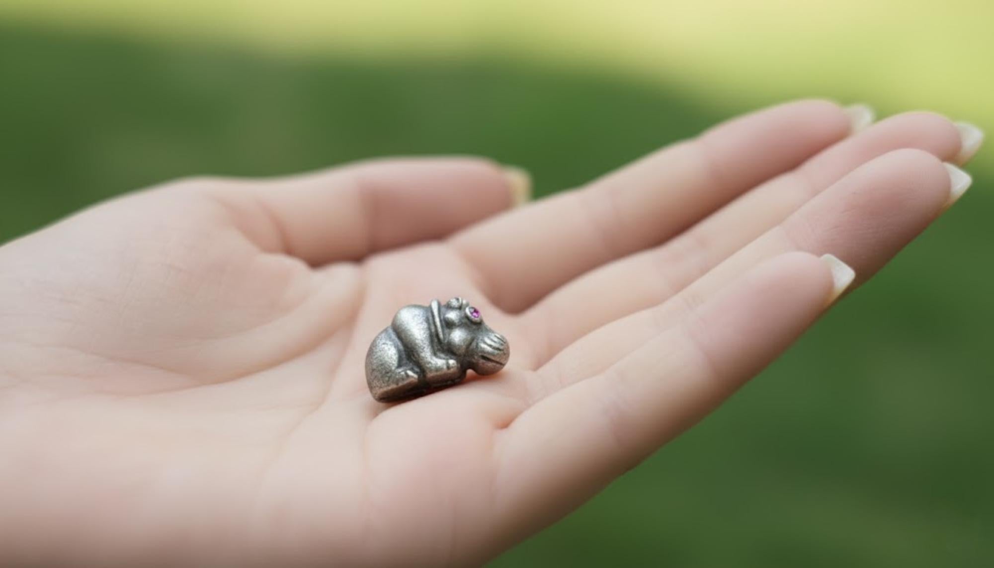 Antique Russian Imperial Silver Baby Hippo with Ruby Eyes by Julius Rappoport For Sale 9