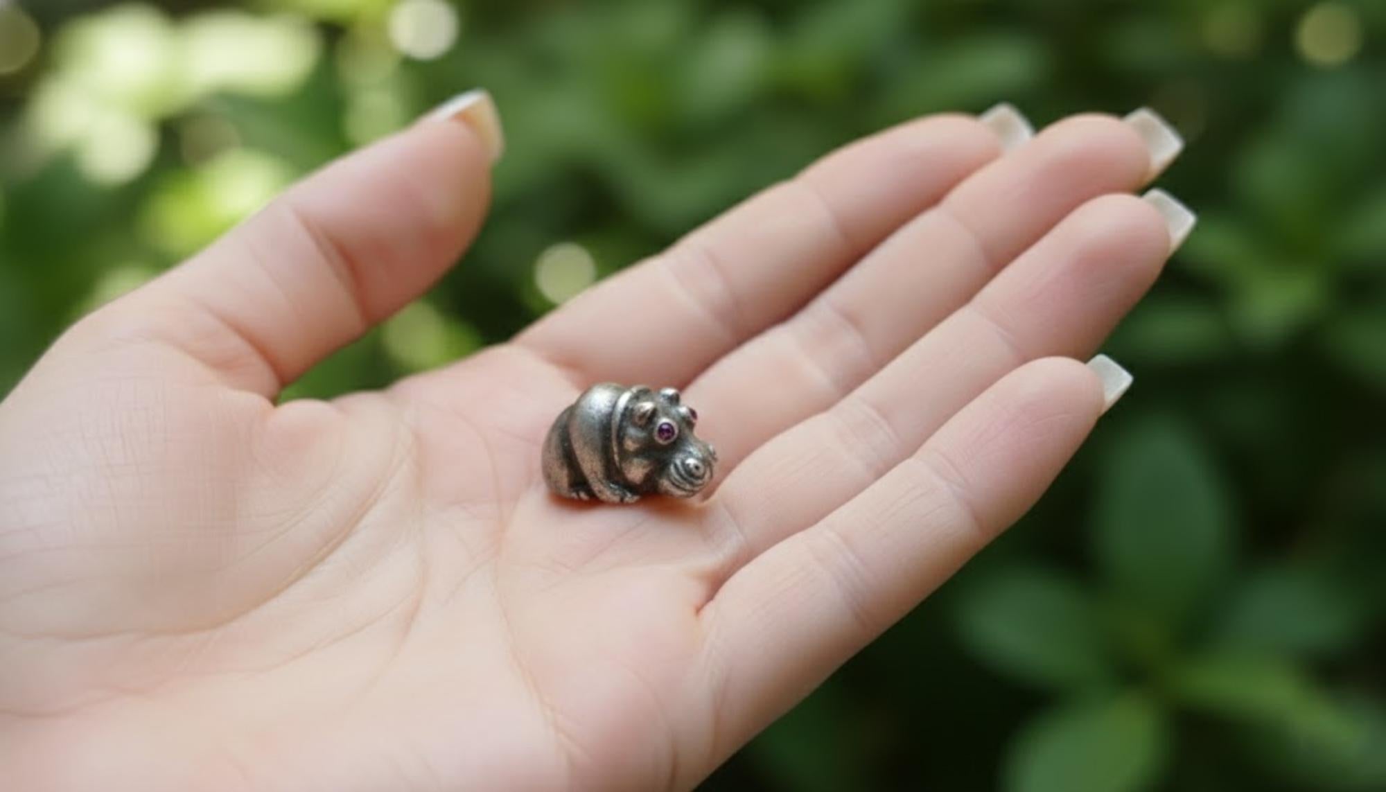 Antique Russian Imperial Silver Baby Hippo with Ruby Eyes by Julius Rappoport For Sale 10