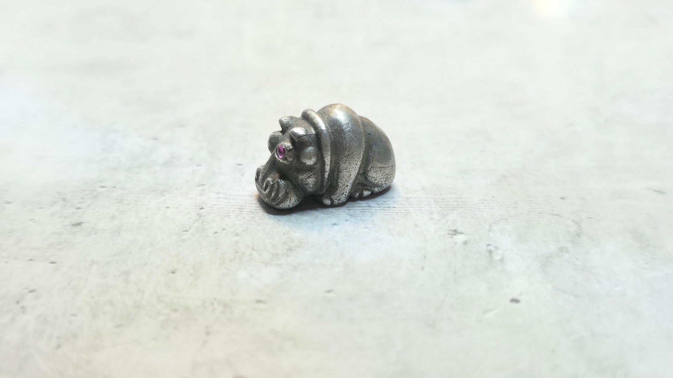 Russian Empire Antique Russian Imperial Silver Baby Hippo with Ruby Eyes by Julius Rappoport For Sale