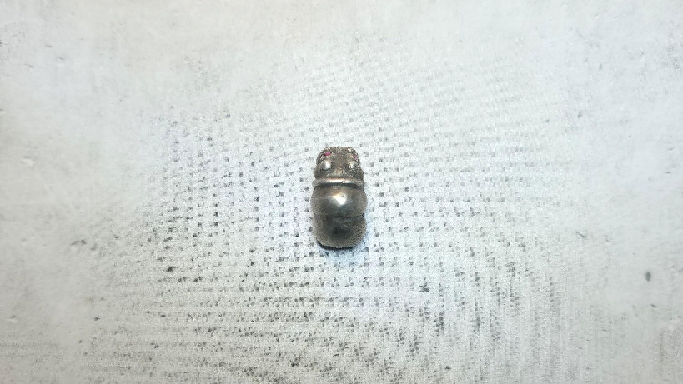 Antique Russian Imperial Silver Baby Hippo with Ruby Eyes by Julius Rappoport In Excellent Condition For Sale In Chesterland, OH