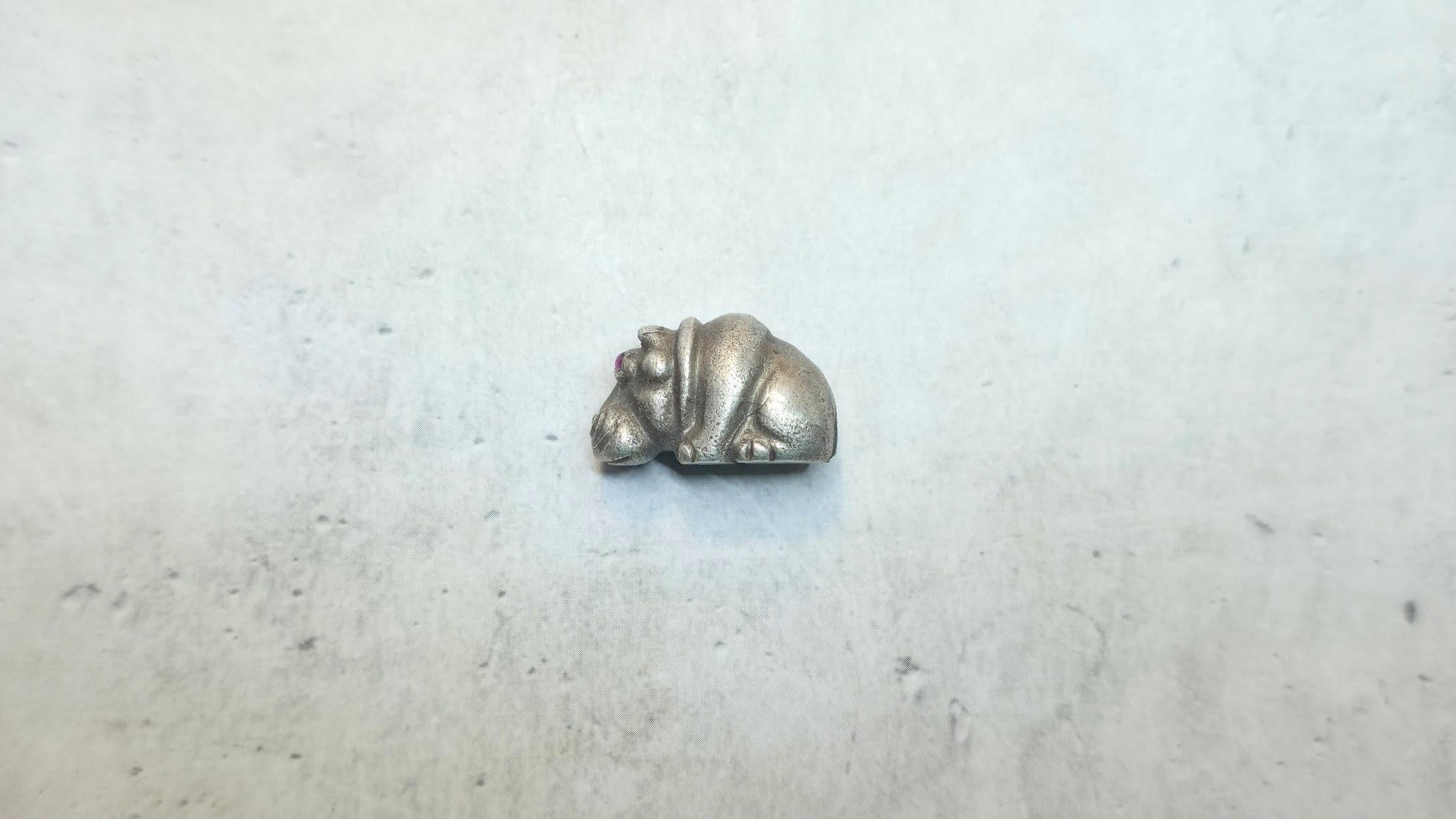 Antique Russian Imperial Silver Baby Hippo with Ruby Eyes by Julius Rappoport For Sale 2