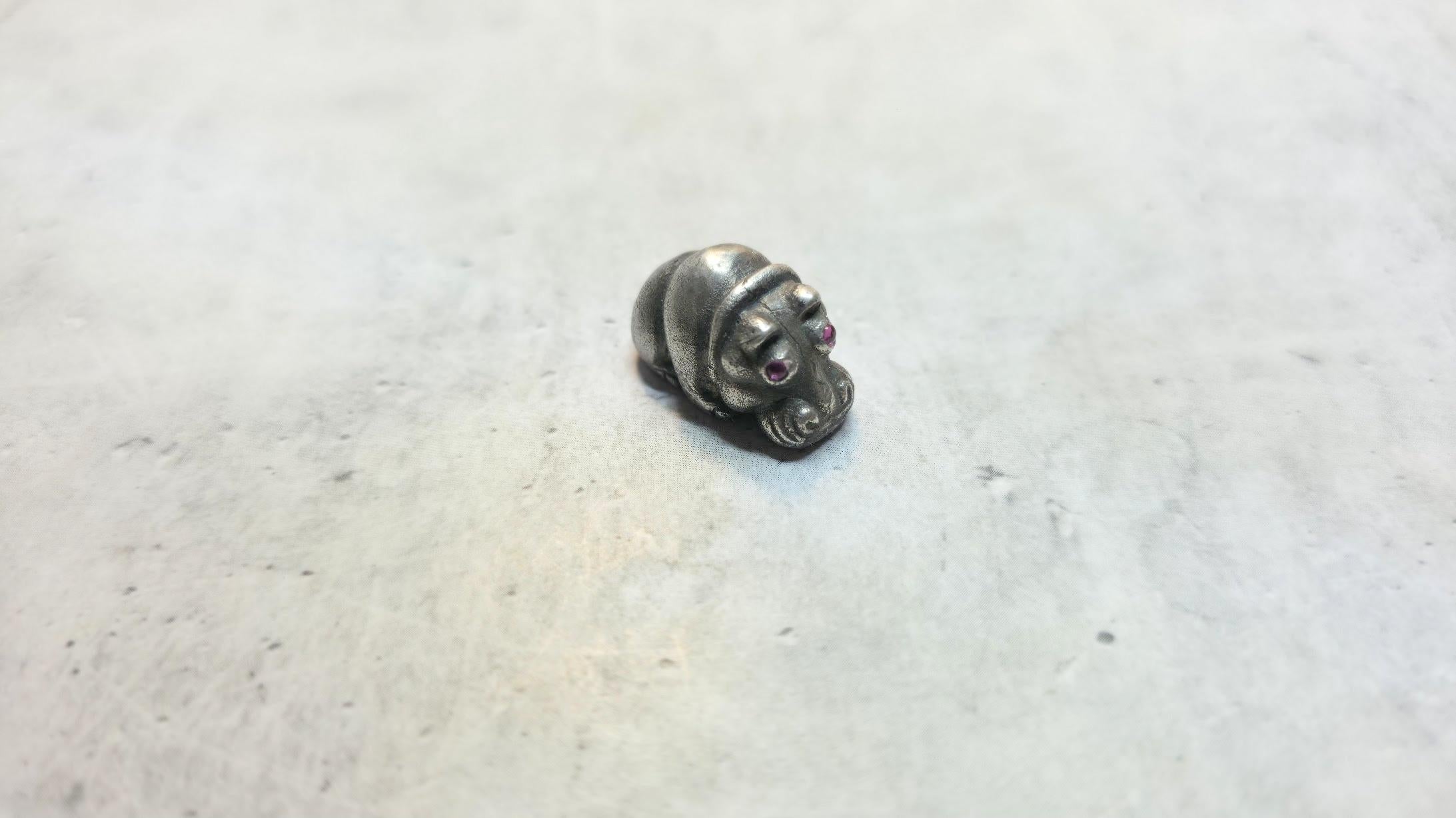 Antique Russian Imperial Silver Baby Hippo with Ruby Eyes by Julius Rappoport For Sale 3