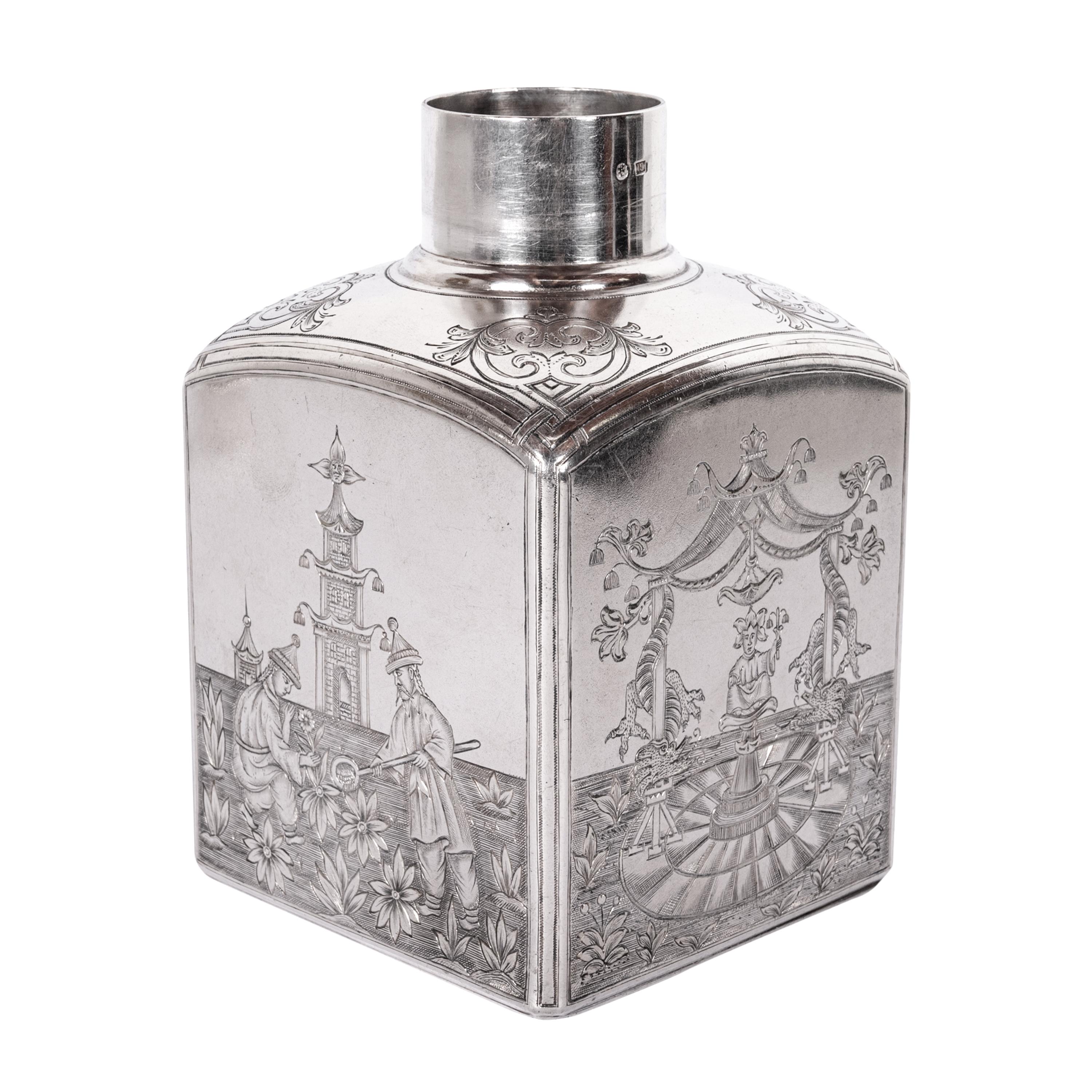 Antique Russian Imperial Silver Chinoiserie Tea Caddy Gustav Klingert Moscow  For Sale 3