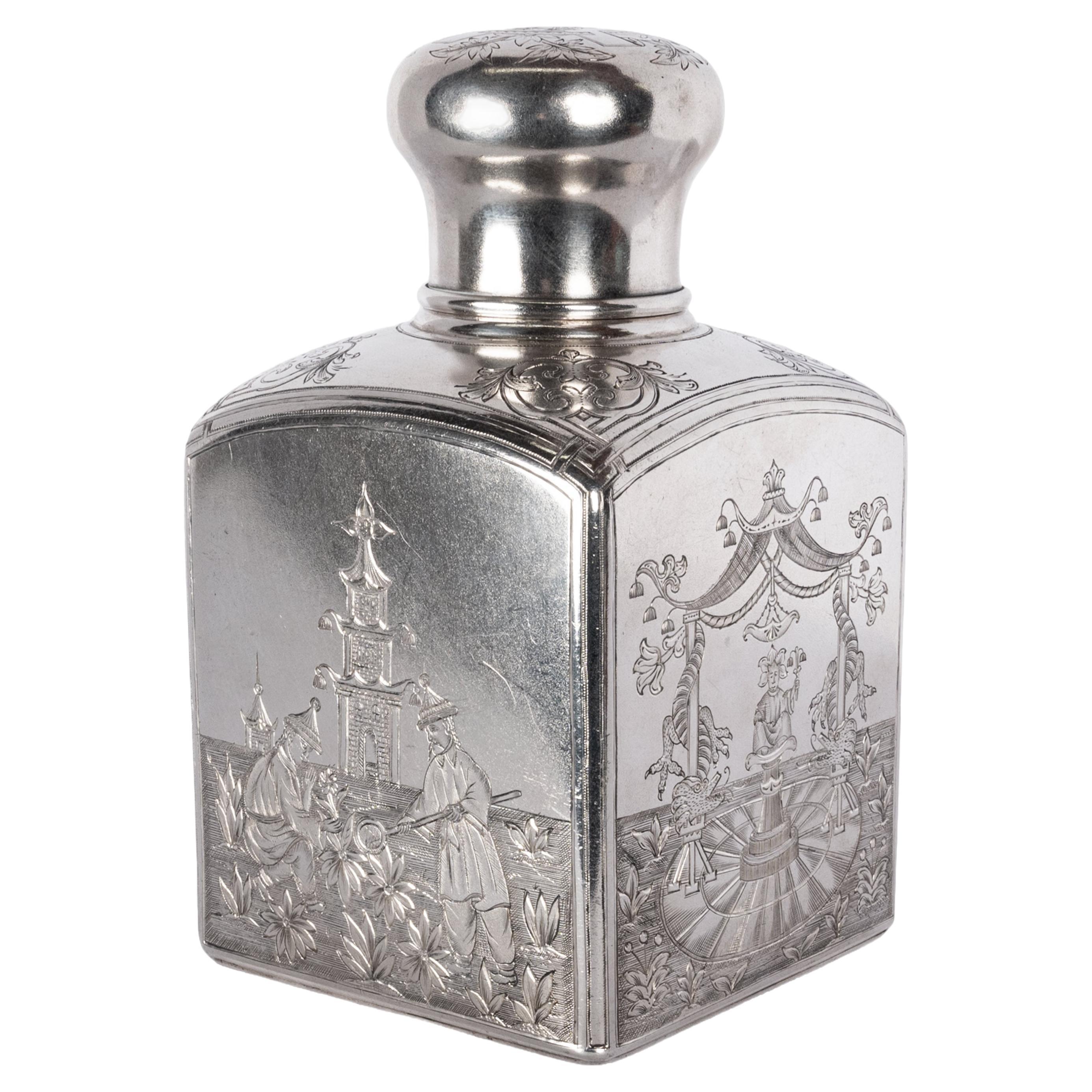 Antique Russian Imperial Silver Chinoiserie Tea Caddy Gustav Klingert Moscow 