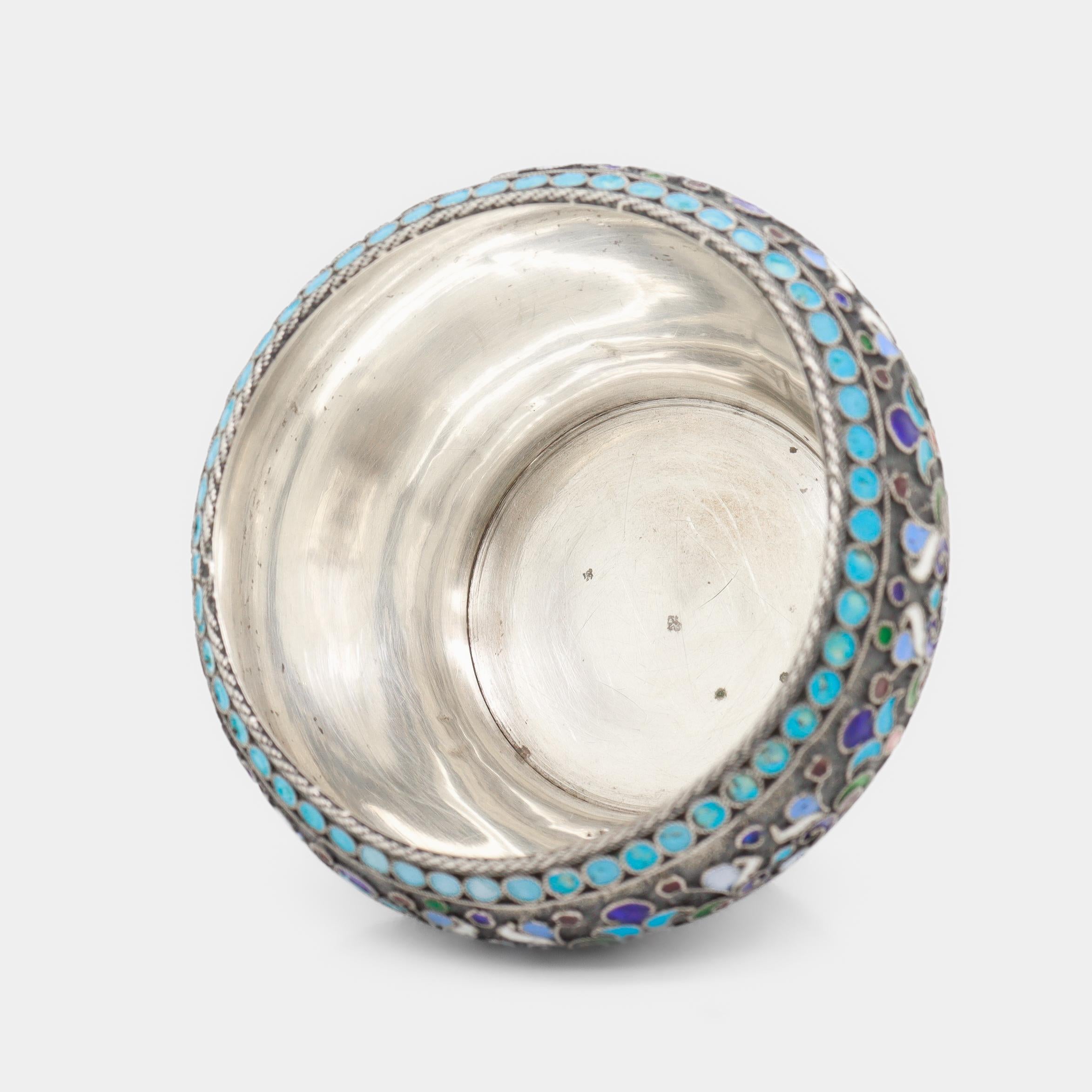 Antique Russian Imperial Silver & Cloisonne Enamel Salt Cellar by Shaposhnikov For Sale 5