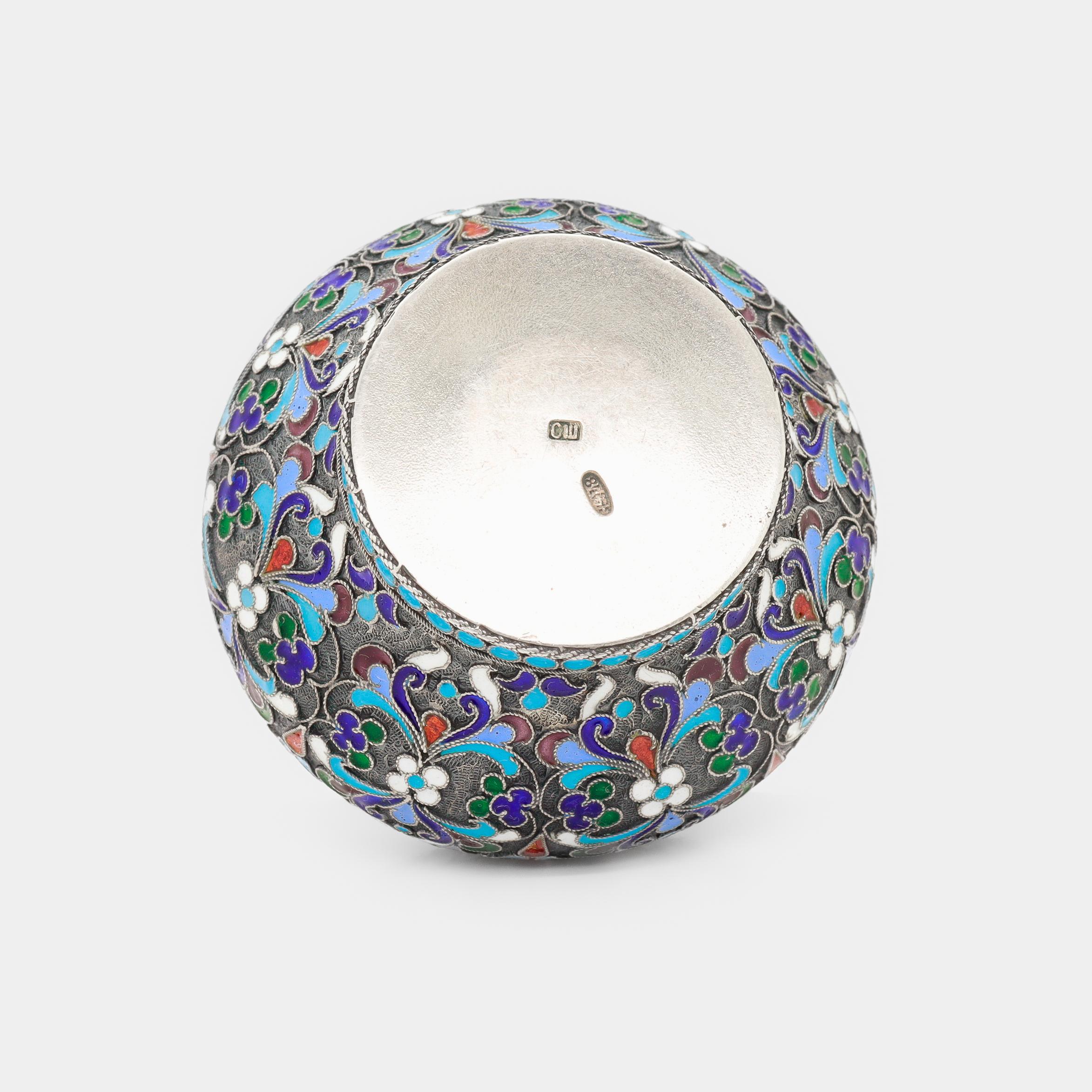 Antique Russian Imperial Silver & Cloisonne Enamel Salt Cellar by Shaposhnikov For Sale 6