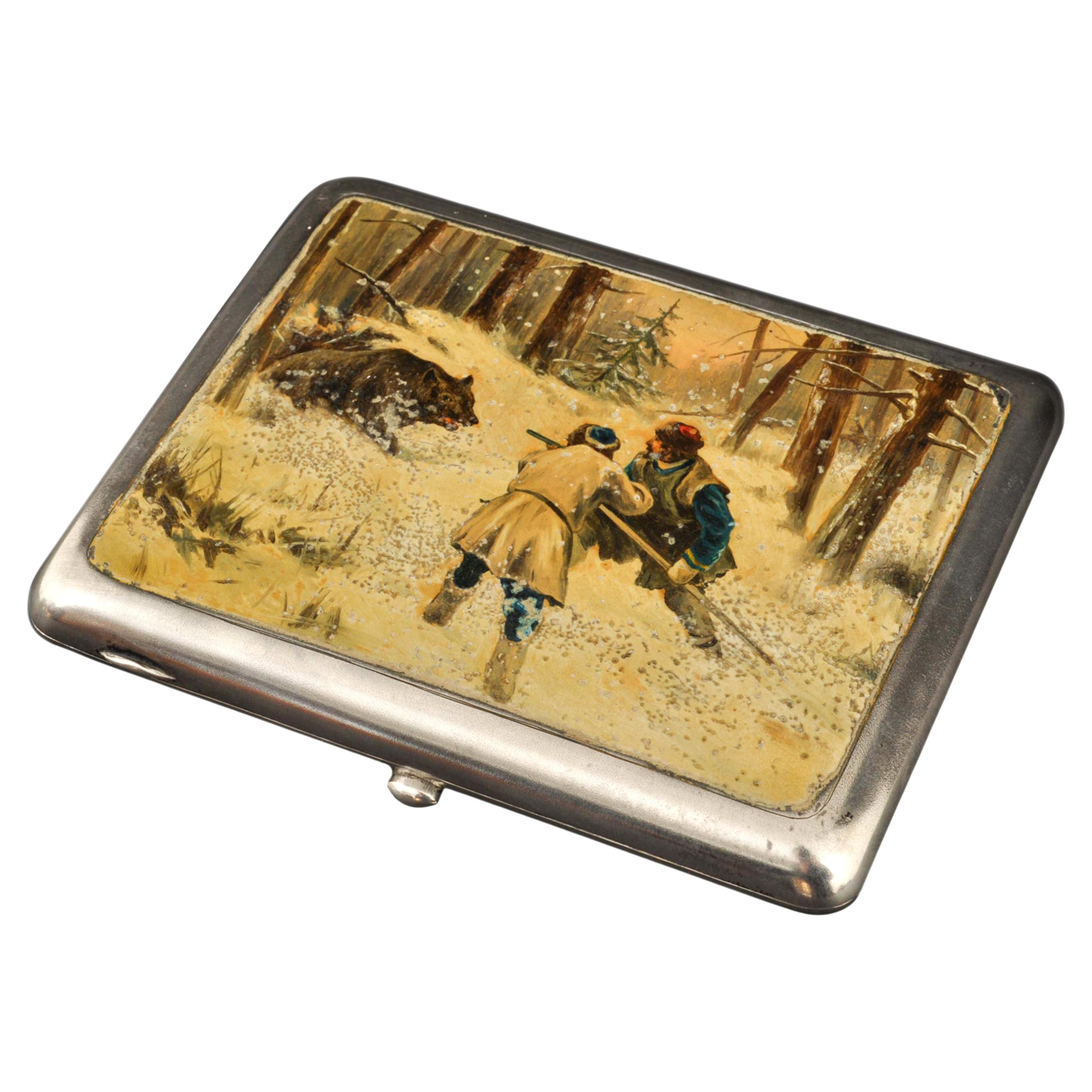 Antique Russian Imperial Silver Enamel Hunting Scene Cigarette Case, 1898- 1914 For Sale at 1stDibs