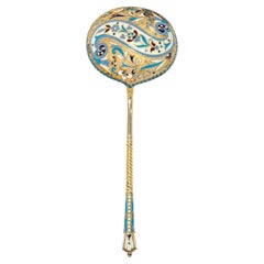 Antique Russian Imperial Silver Gilt Cloisonne Spoon Vasily Andreyev Moscow 1900