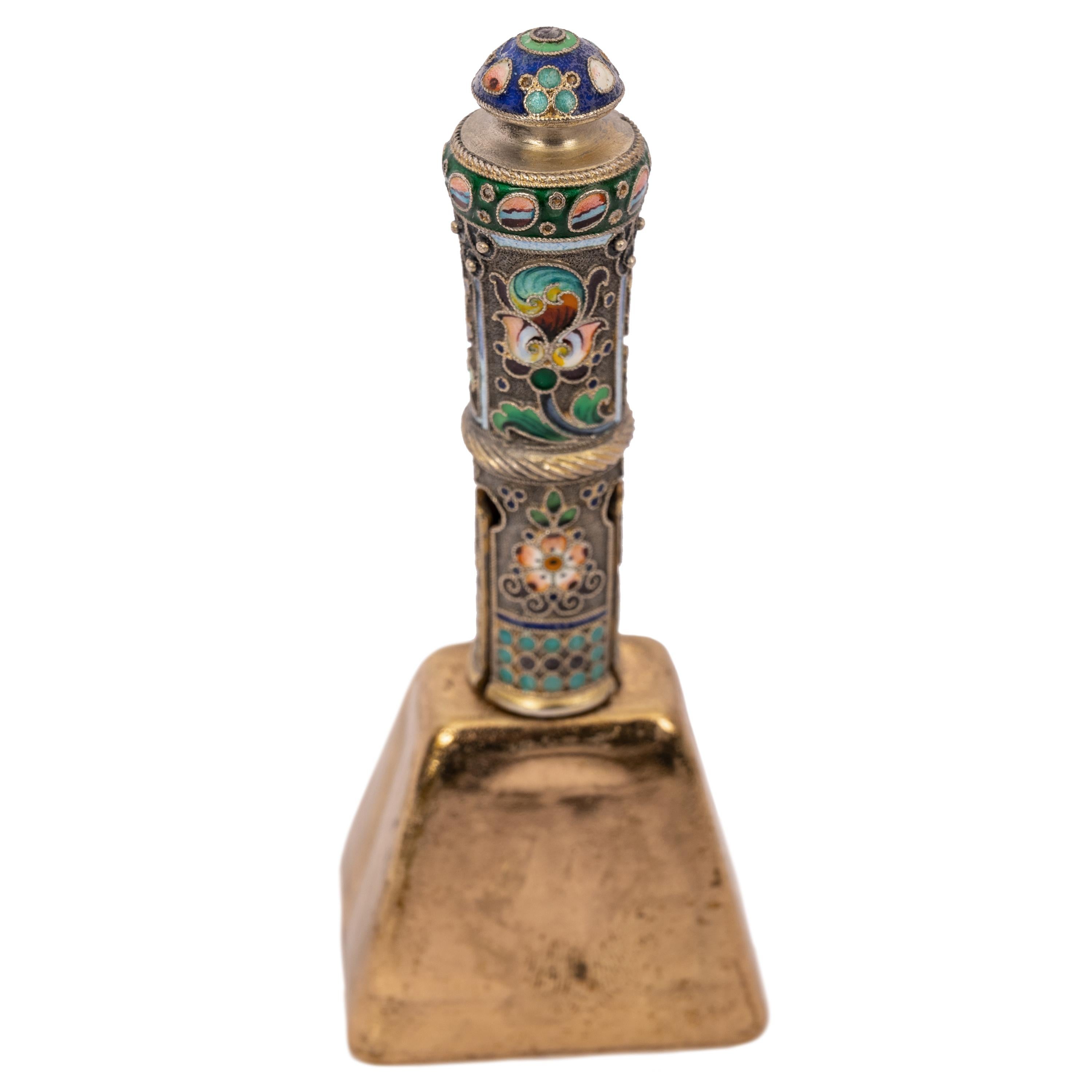 Early 20th Century Antique Russian Imperial Silver Gilt Cloisonné Table Dinner Bell, Moscow, 1908