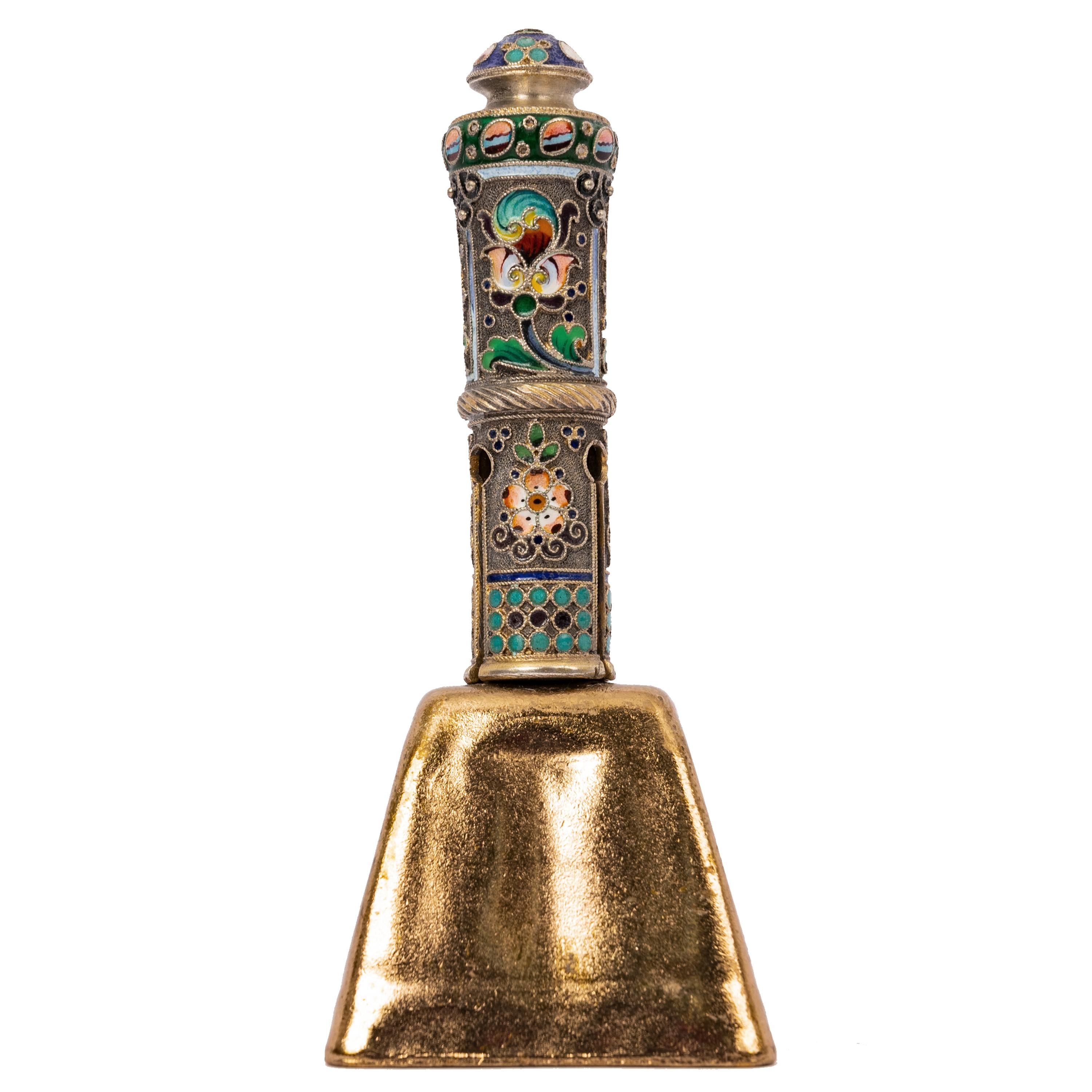 Antique Russian Imperial Silver Gilt Cloisonné Table Dinner Bell, Moscow, 1908 2