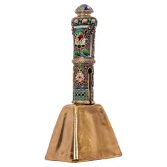 Antique Russian Imperial Silver Gilt Cloisonné Table Dinner Bell, Moscow, 1908