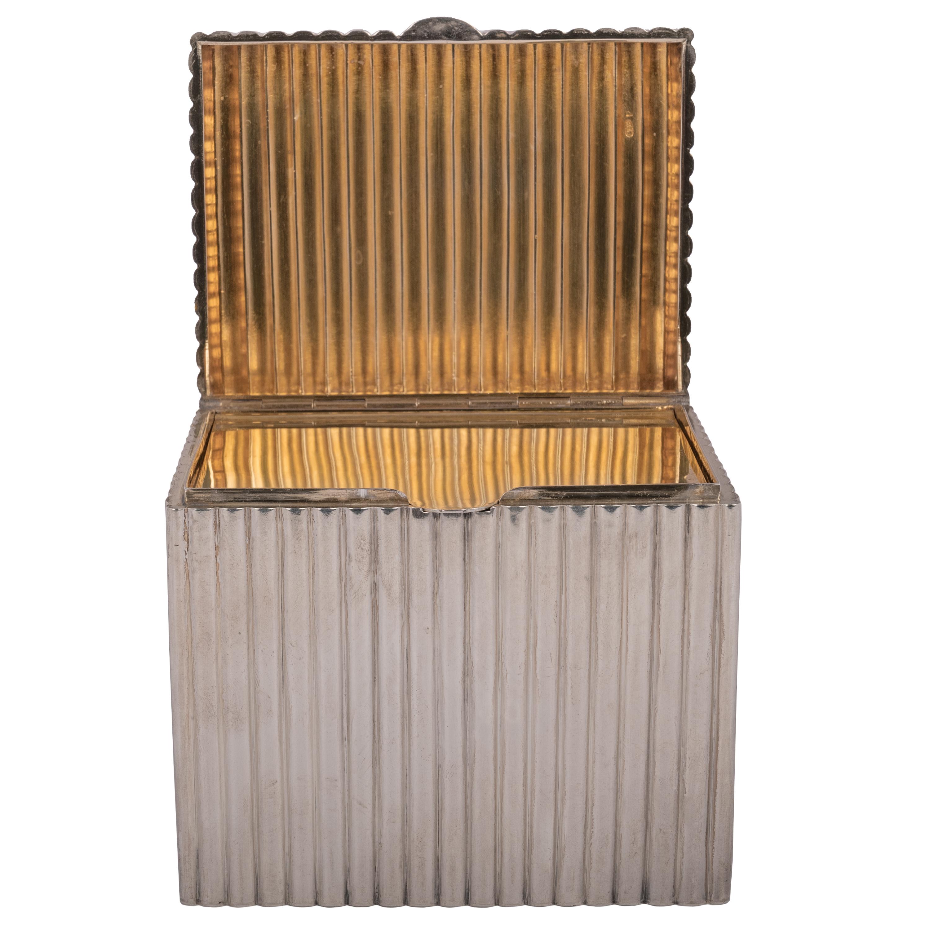 Antique Russian Imperial Silver Gilt Ribbed Cigar Box Humidor Moscow, 1886 For Sale 3