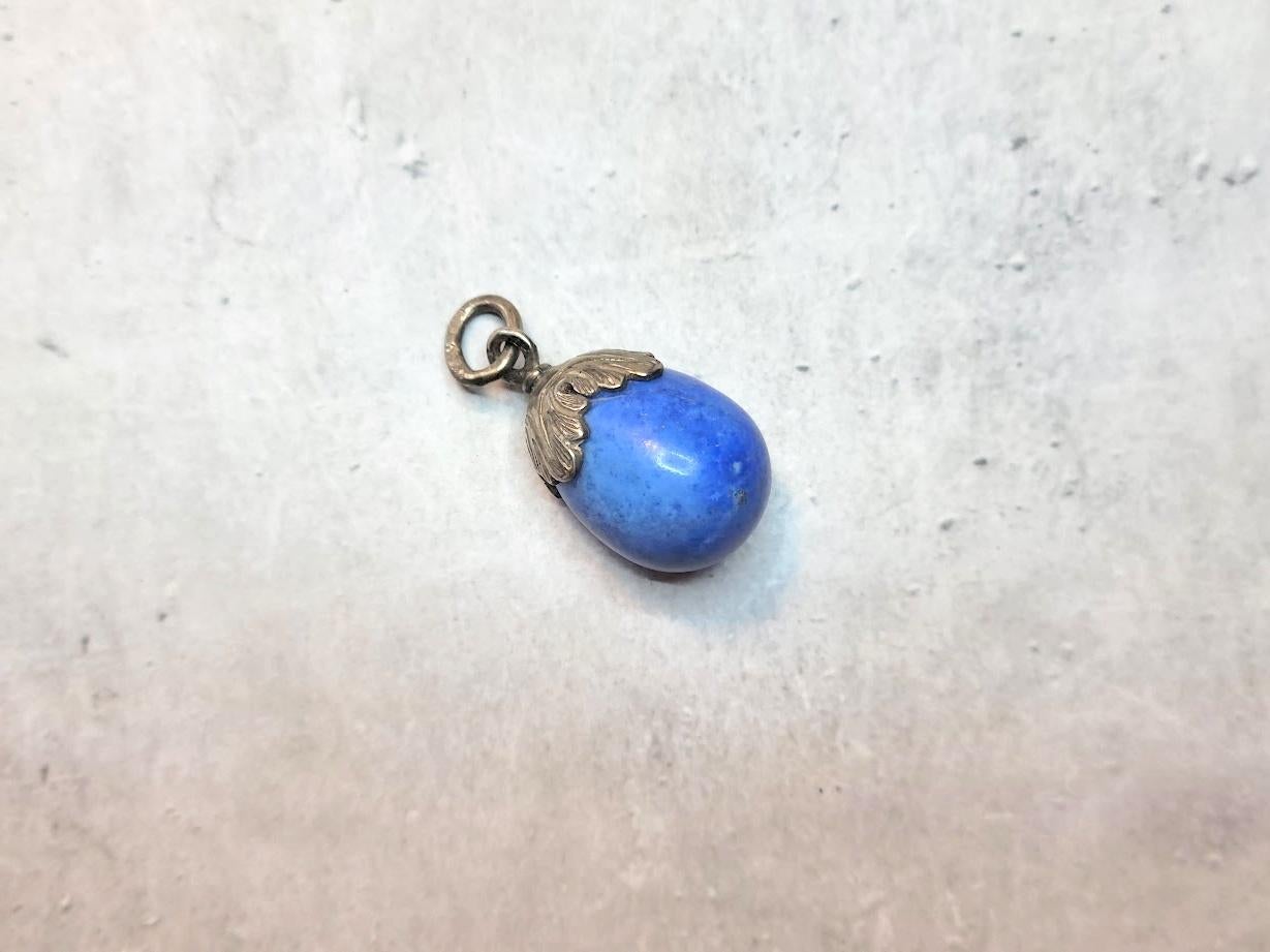 Russian Empire Antique Russian Imperial Silver Lapis Lazuli Egg Pendant by Alfred Thielemann