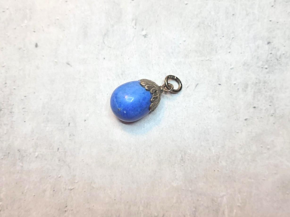 Bead Antique Russian Imperial Silver Lapis Lazuli Egg Pendant by Alfred Thielemann