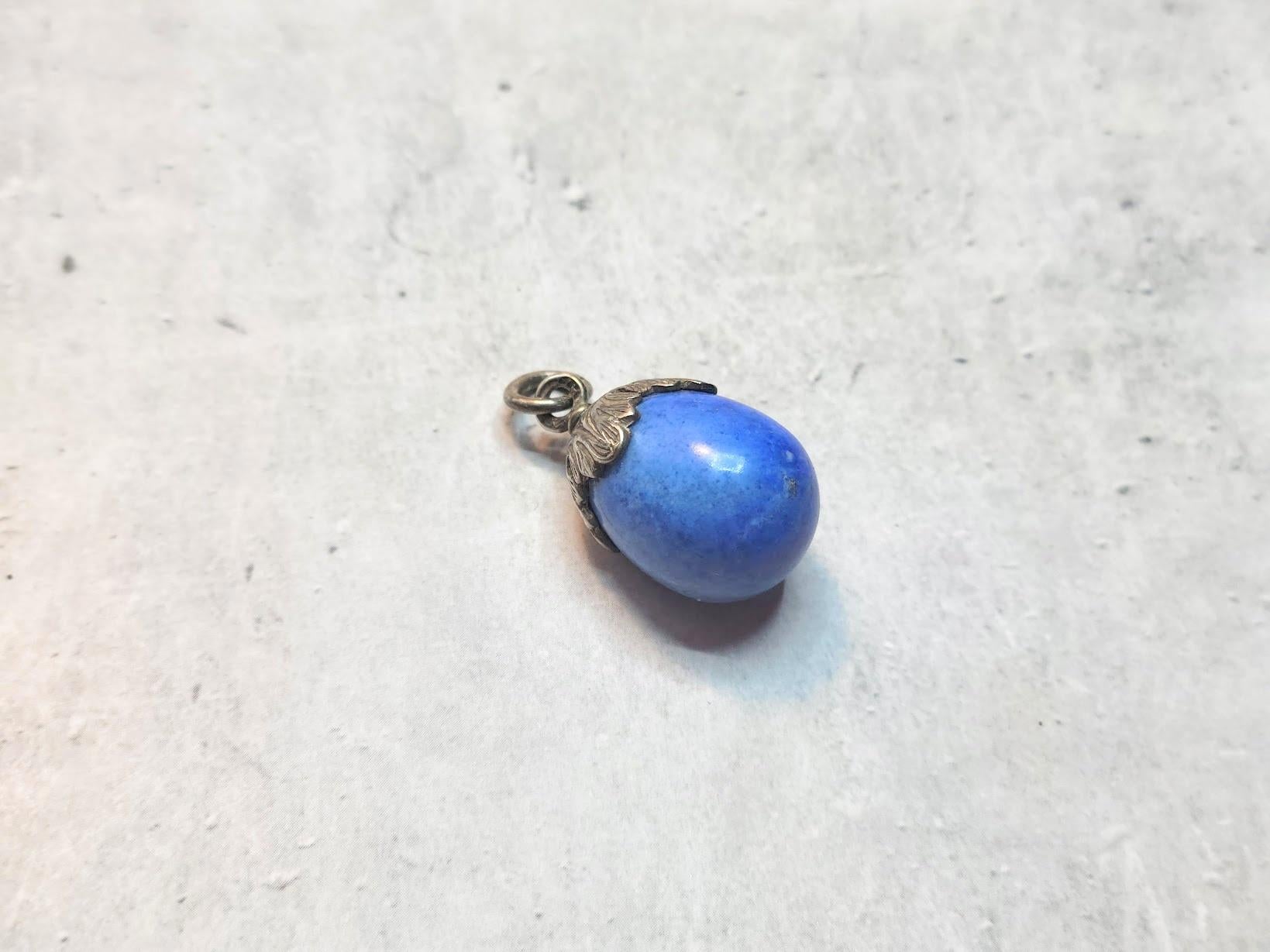 Women's or Men's Antique Russian Imperial Silver Lapis Lazuli Egg Pendant by Alfred Thielemann