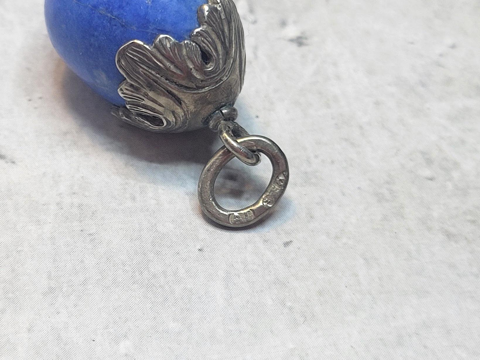 Antique Russian Imperial Silver Lapis Lazuli Egg Pendant by Alfred Thielemann 2