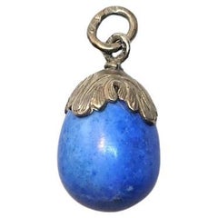 Antique Russian Imperial Silver Lapis Lazuli Egg Pendant by Alfred Thielemann