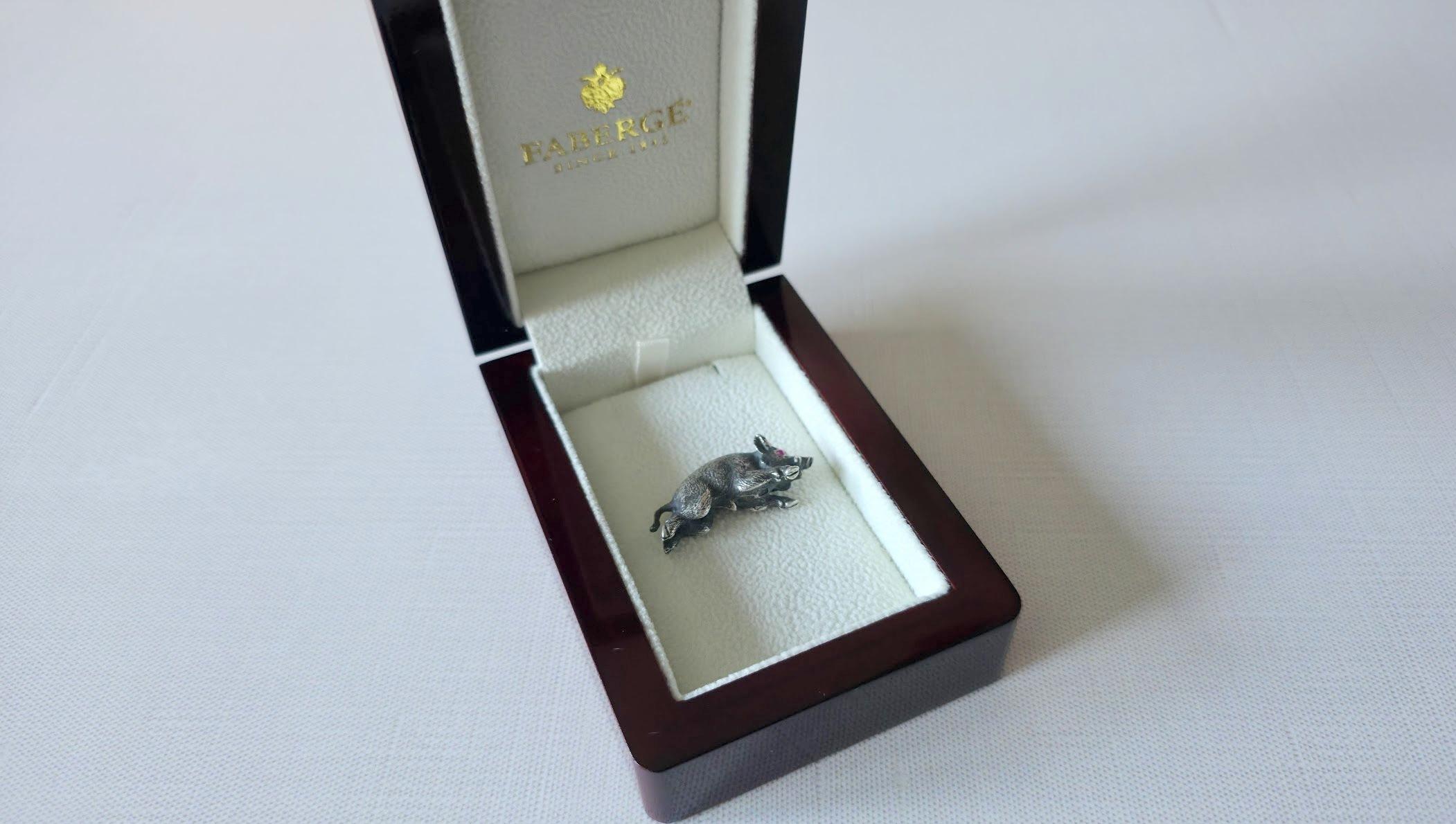 Antico mini cinghiale d'argento russo imperiale con occhi di rubino di Julius Rappoport in vendita 6