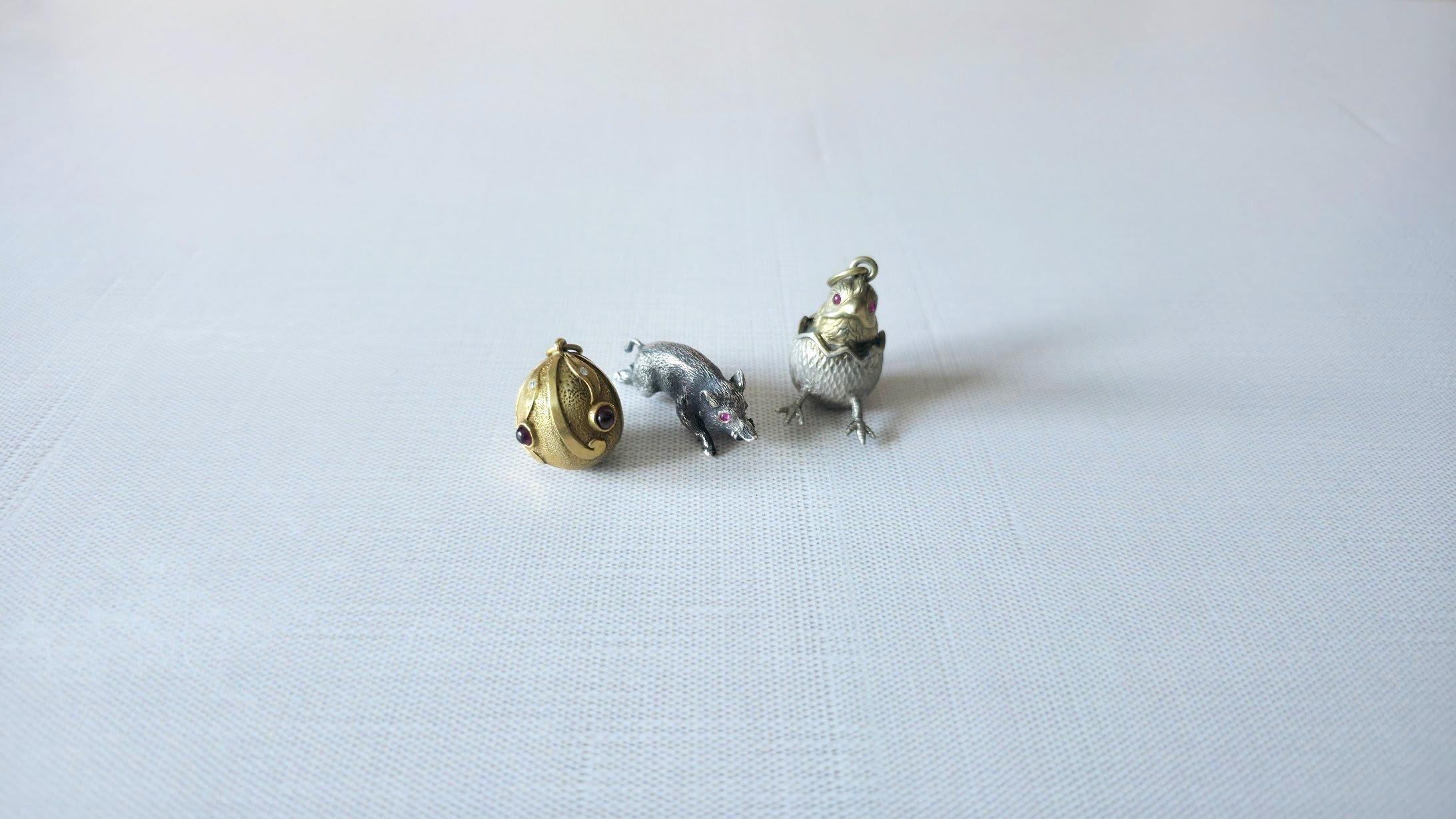 Antico mini cinghiale d'argento russo imperiale con occhi di rubino di Julius Rappoport in vendita 7
