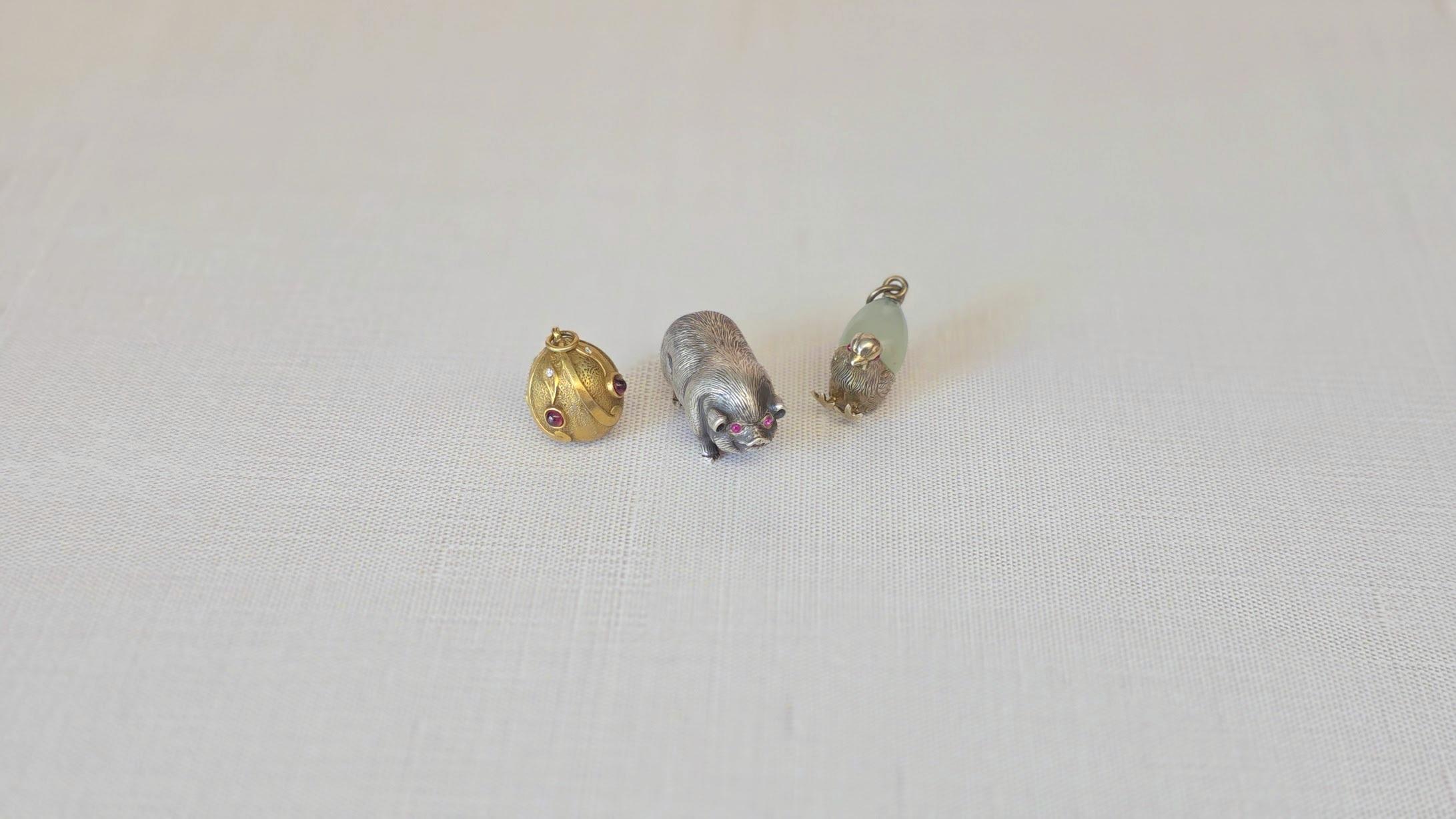 Antico mini maiale d'argento russo imperiale con occhi di rubino di Julius Rappoport in vendita 8