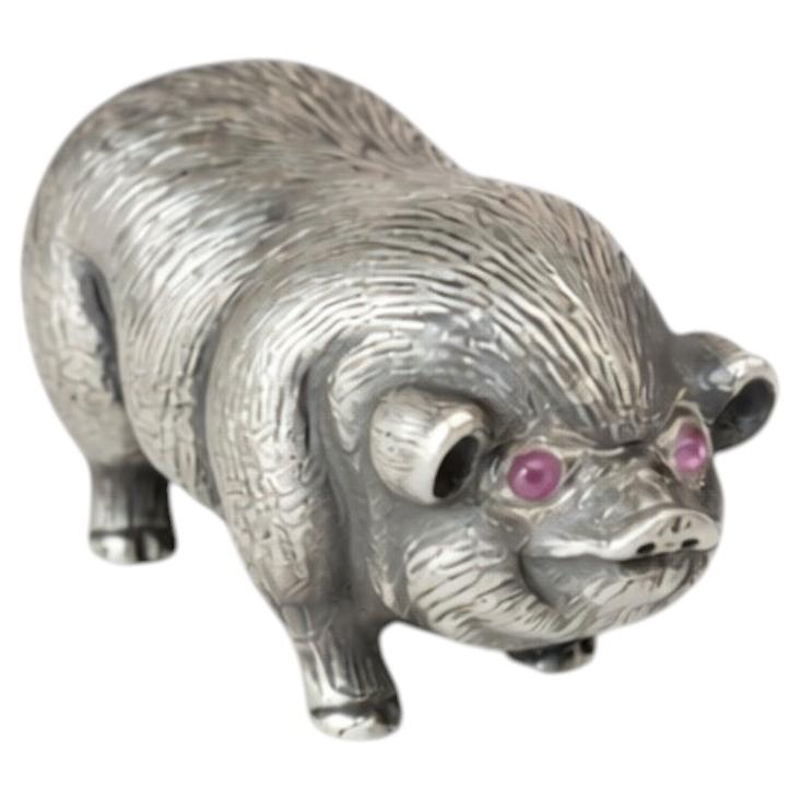 Antique Russian Imperial Silver Mini Pig with Ruby Eyes by Julius