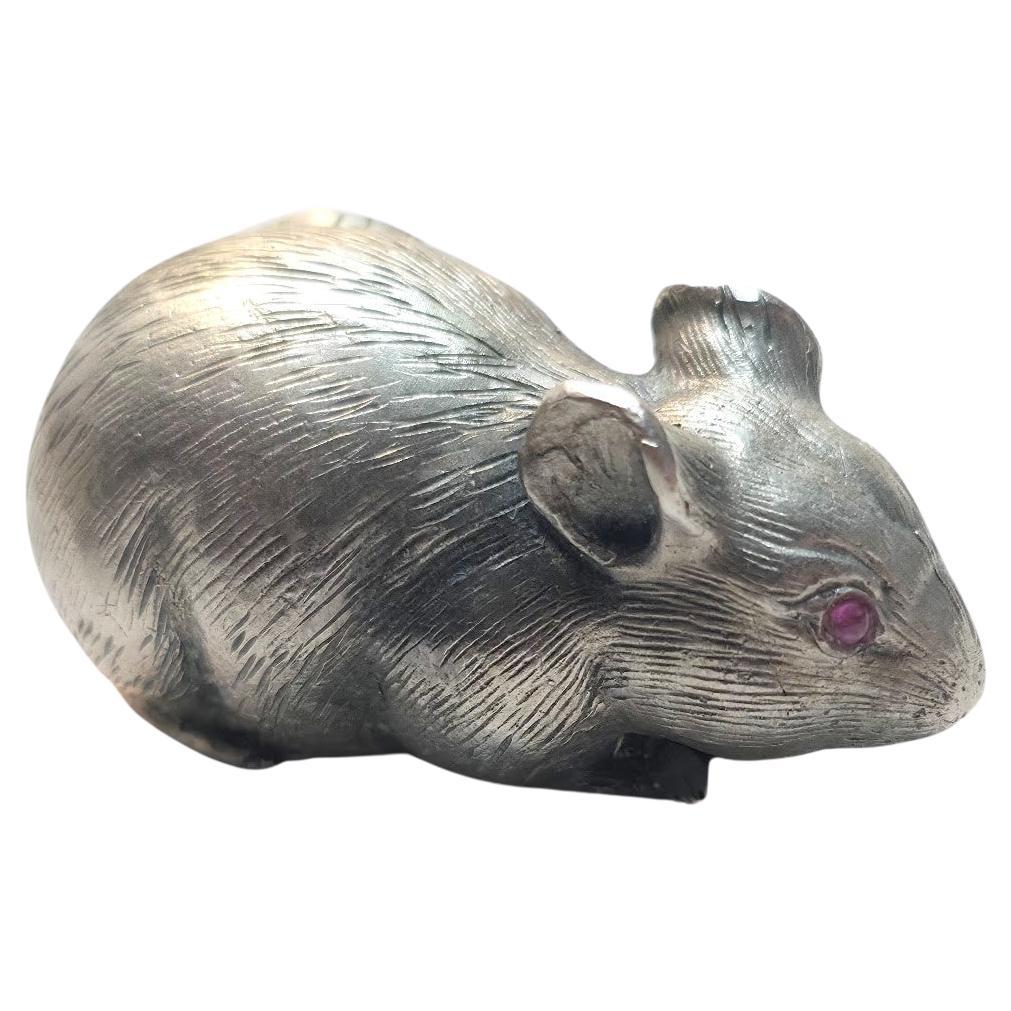 Souris ancienne en argent impérial russe avec yeux en rubis par Julius Rappoport