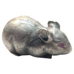 Antique Russian Imperial Silver Mouse with Ruby Eyes by Julius Rappoport