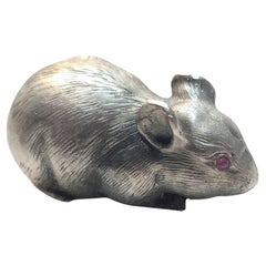 Antique Russian Imperial Silver Mouse with Ruby Eyes by Julius Rappoport