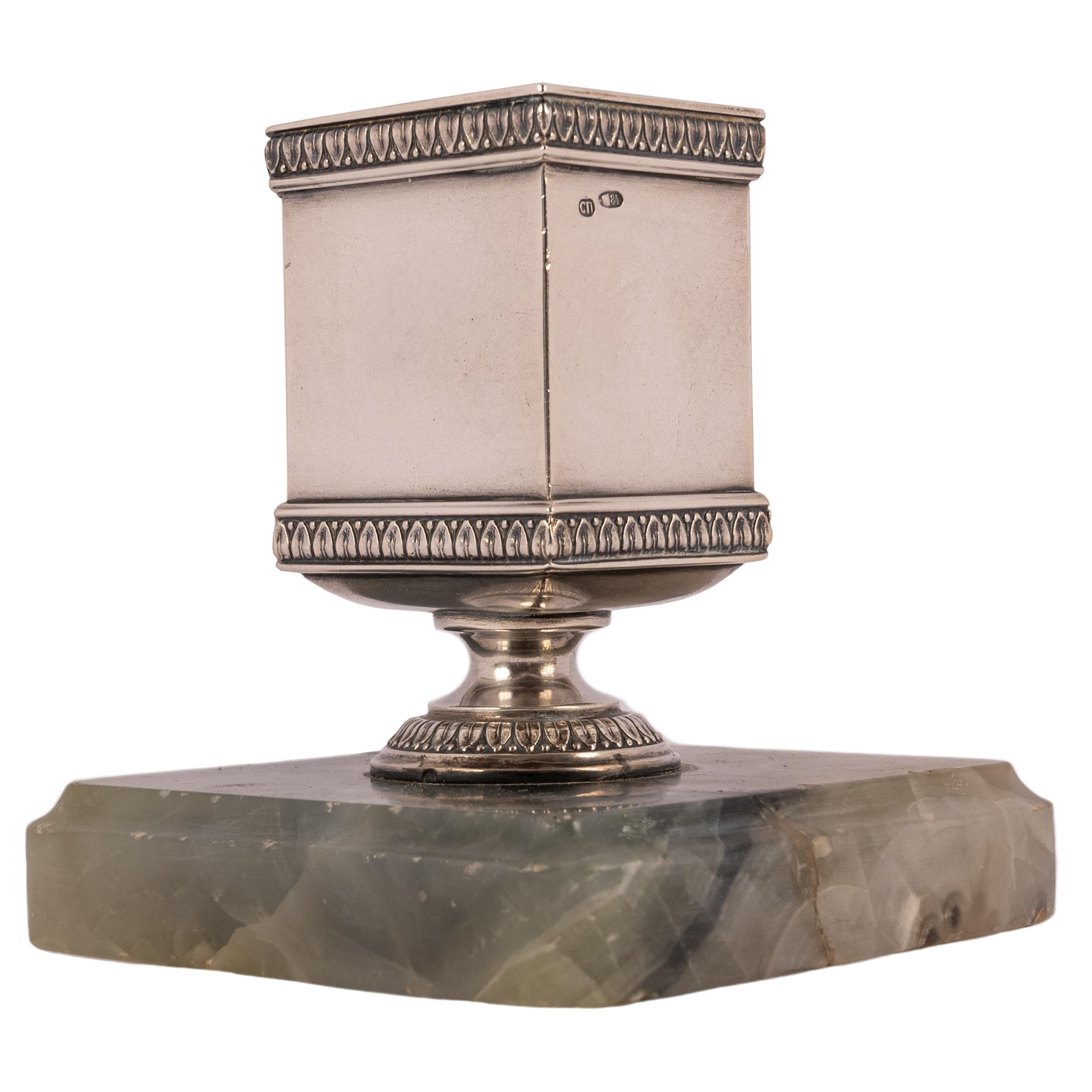 Antique Russian Imperial Silver & Onyx Desk Writing Pen Set Inkwell Blotter Seal 5