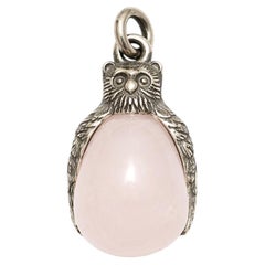 Antique Russian Imperial Silver Owl Quartz Egg Pendant, Circa 1908