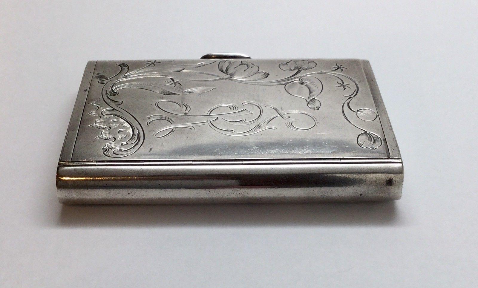 Antike russische Ivan Lebedkin 84 Silber Zigarettenetui Blumenmotiv 4