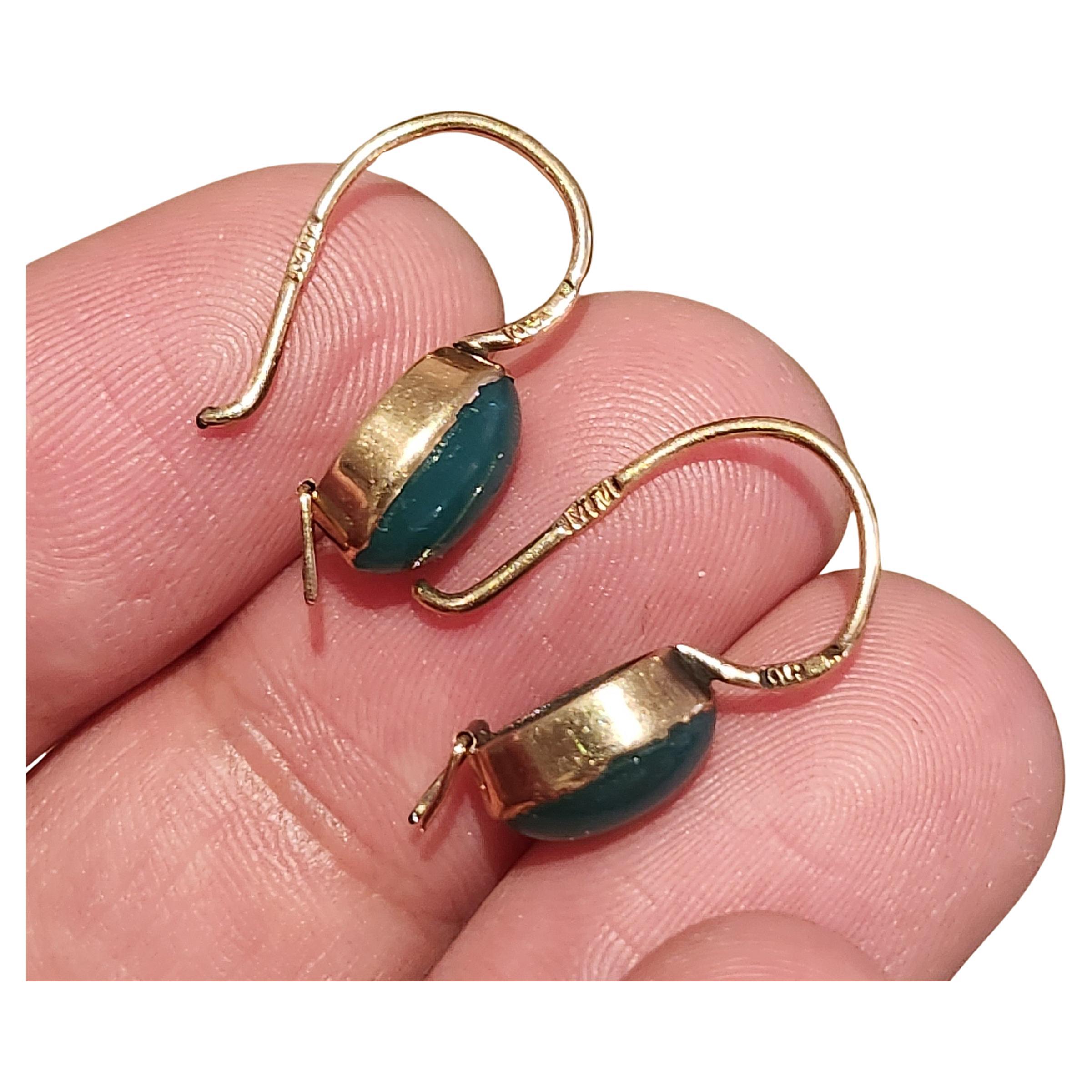 Women's Antique Russian Jade Gold Earrings For Sale