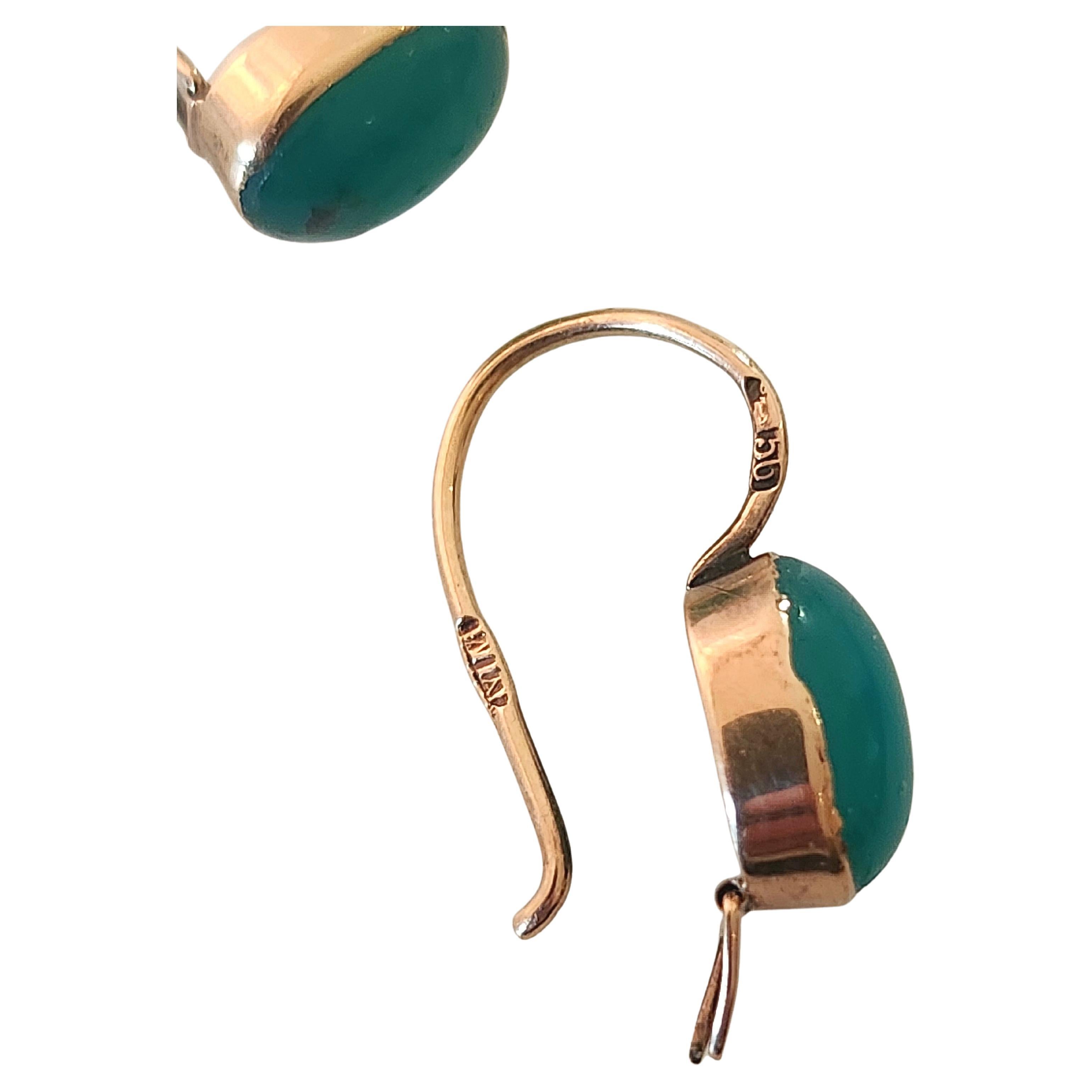 Antique Russian Jade Gold Earrings For Sale 1
