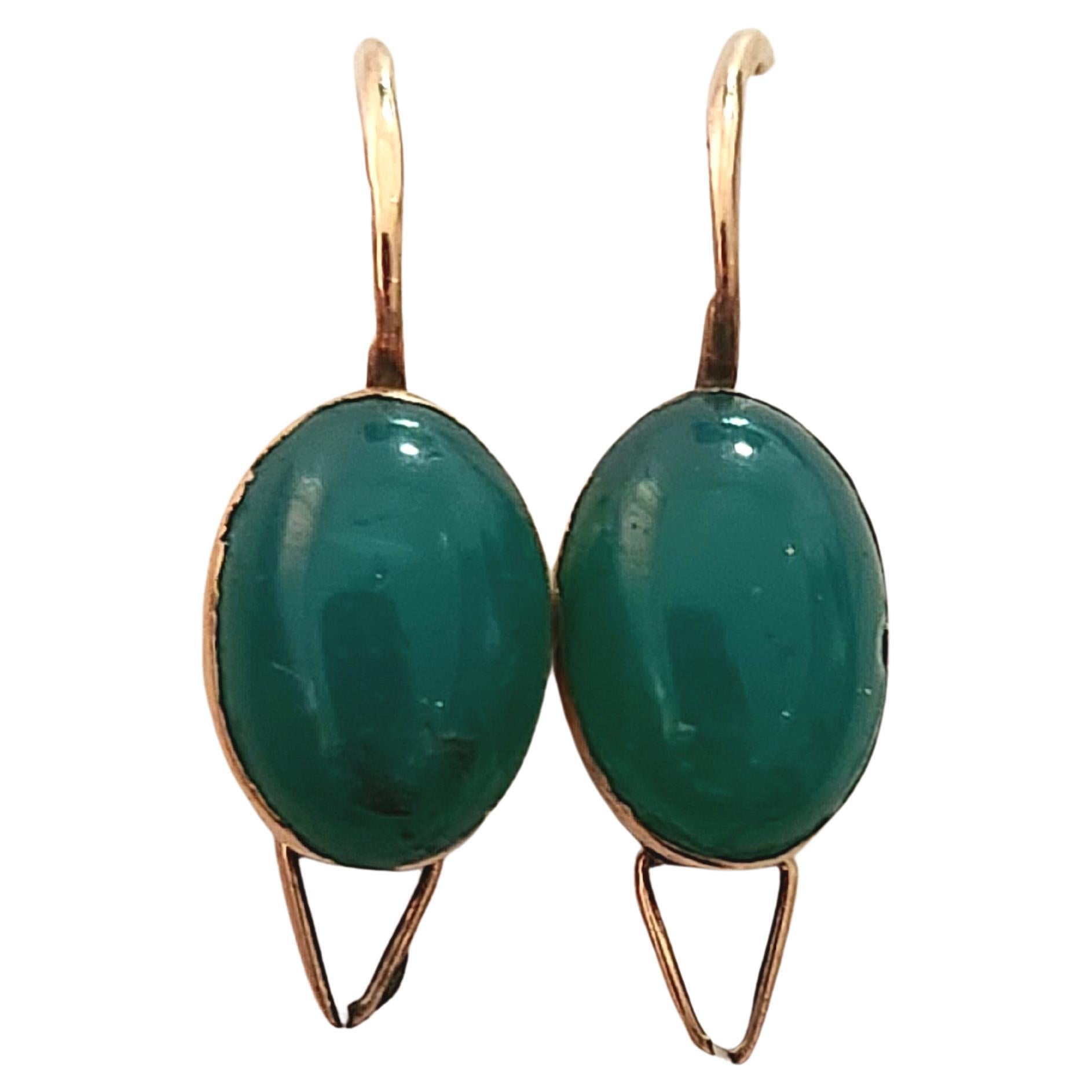 Antique Russian Jade Gold Earrings