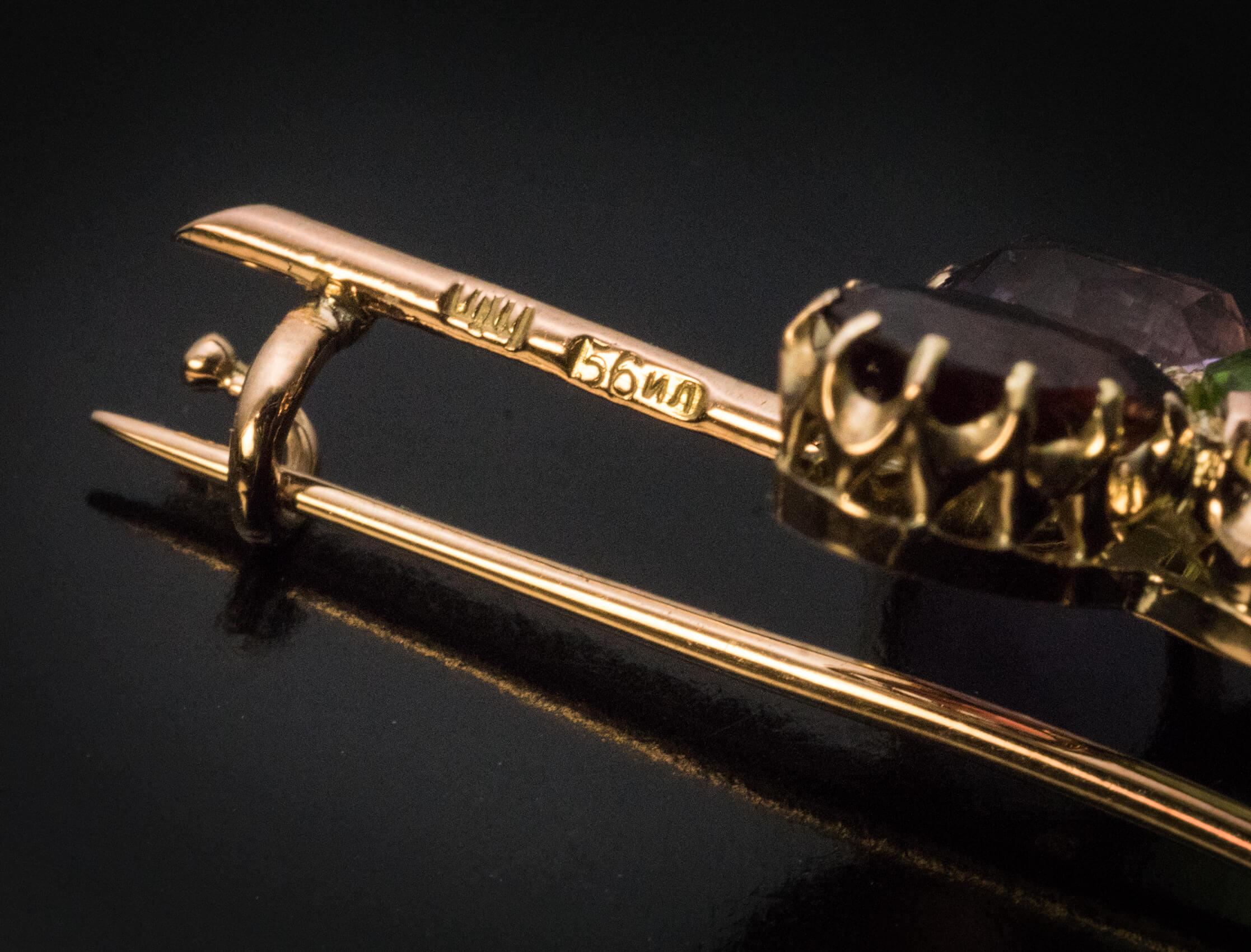 Brenda Ginsberg Antique Jewelry Imperial Russian Romanov Stick Pin GrandDuke Vladimir Gold Diamond Ruby (7313)