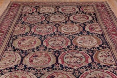 Antique Russian Karabagh Carpet, Navy Allover Field, Berry Colored Borders
