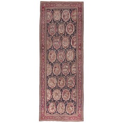 Antique Russian Karabagh Carpet, Navy Allover Field, Berry Colored Borders