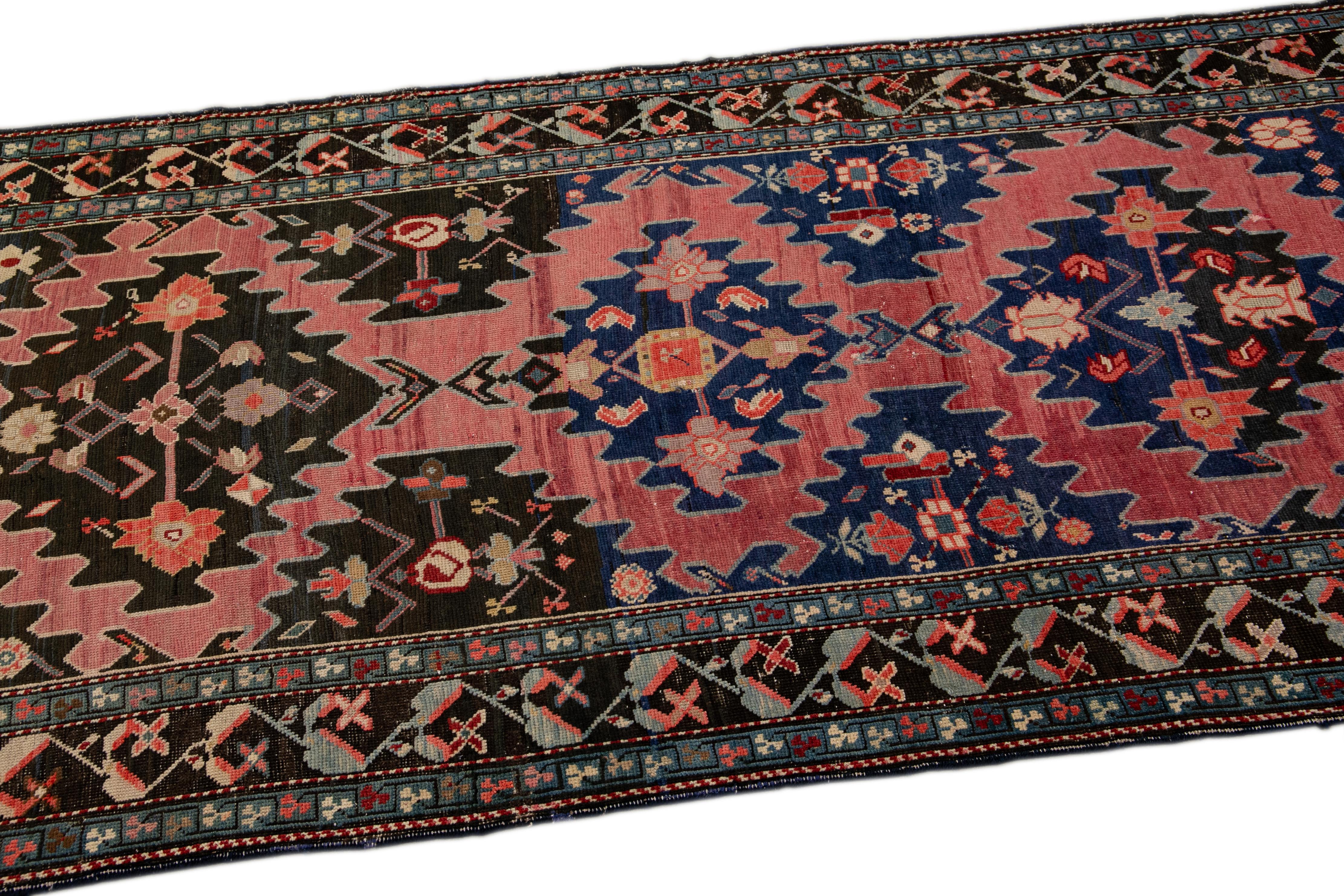 Hand-Knotted Antique Russian Karabagh Hadndmade Tribal Multicolor Wool Runner For Sale