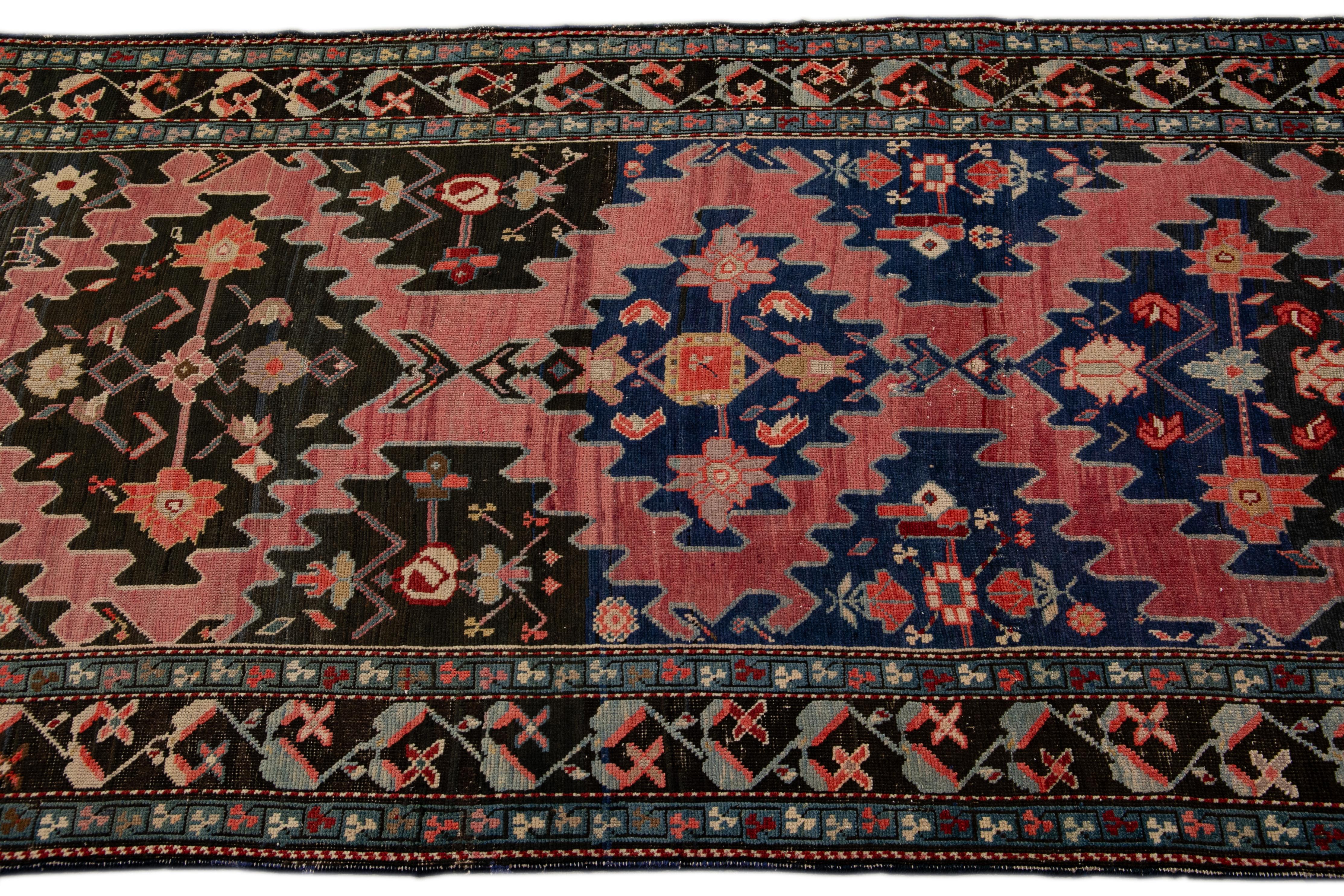 Antique Russian Karabagh Hadndmade Tribal Multicolor Wool Runner In Excellent Condition For Sale In Norwalk, CT