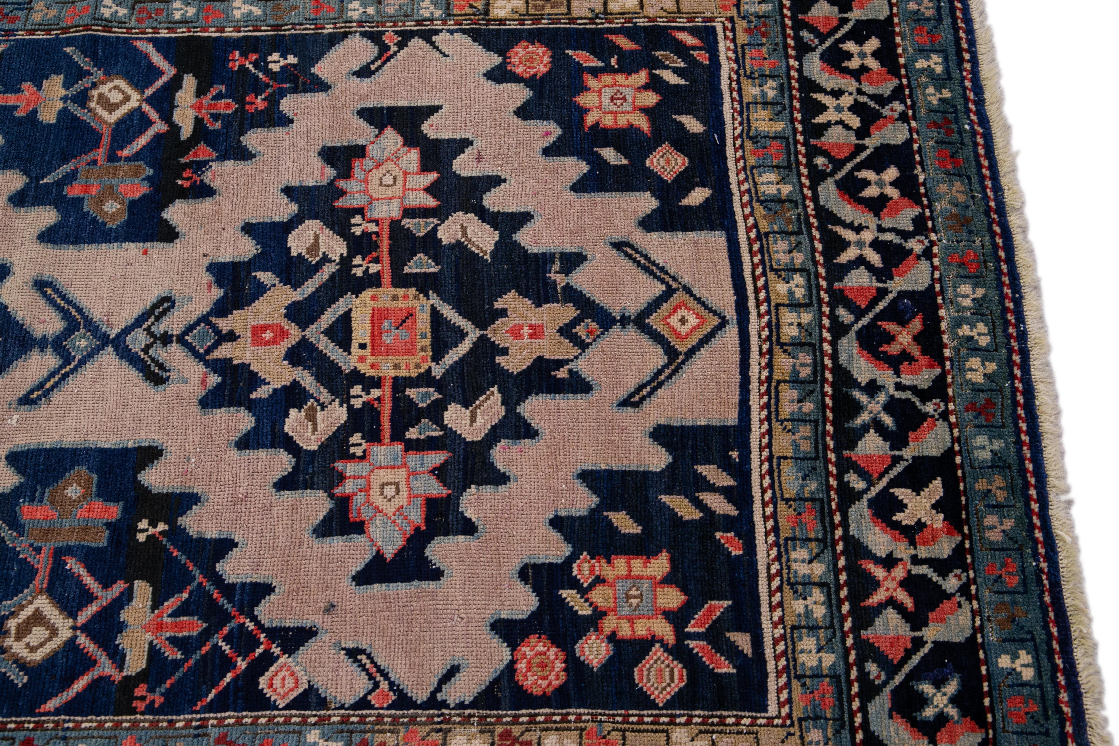 Early 20th Century Antique Russian Karabagh Hadndmade Tribal Multicolor Wool Runner For Sale