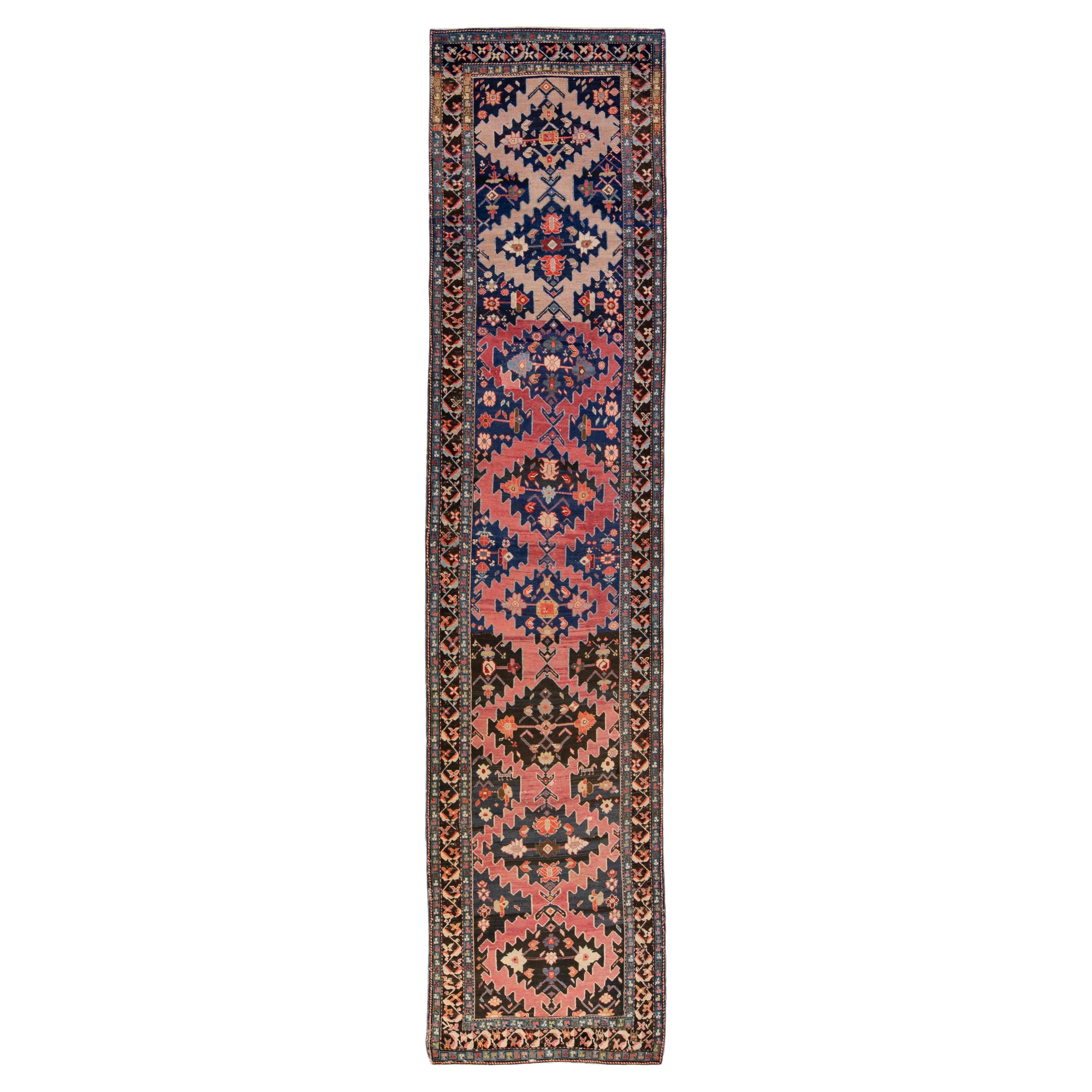 Antique Russian Karabagh Hadndmade Tribal Multicolor Wool Runner For Sale