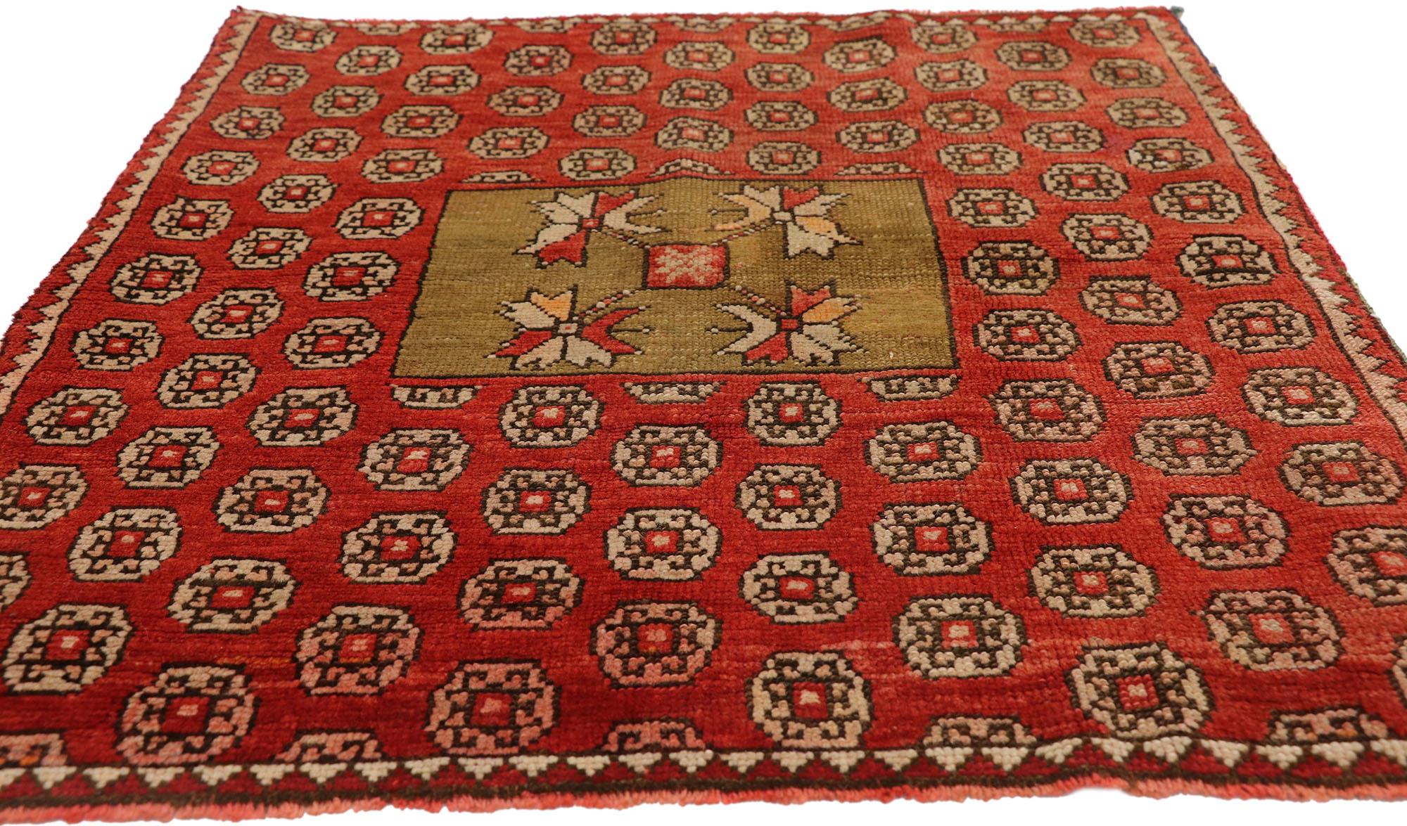 Hand-Knotted Antique Russian Karabagh Square Rug with Traditional Modern Style For Sale
