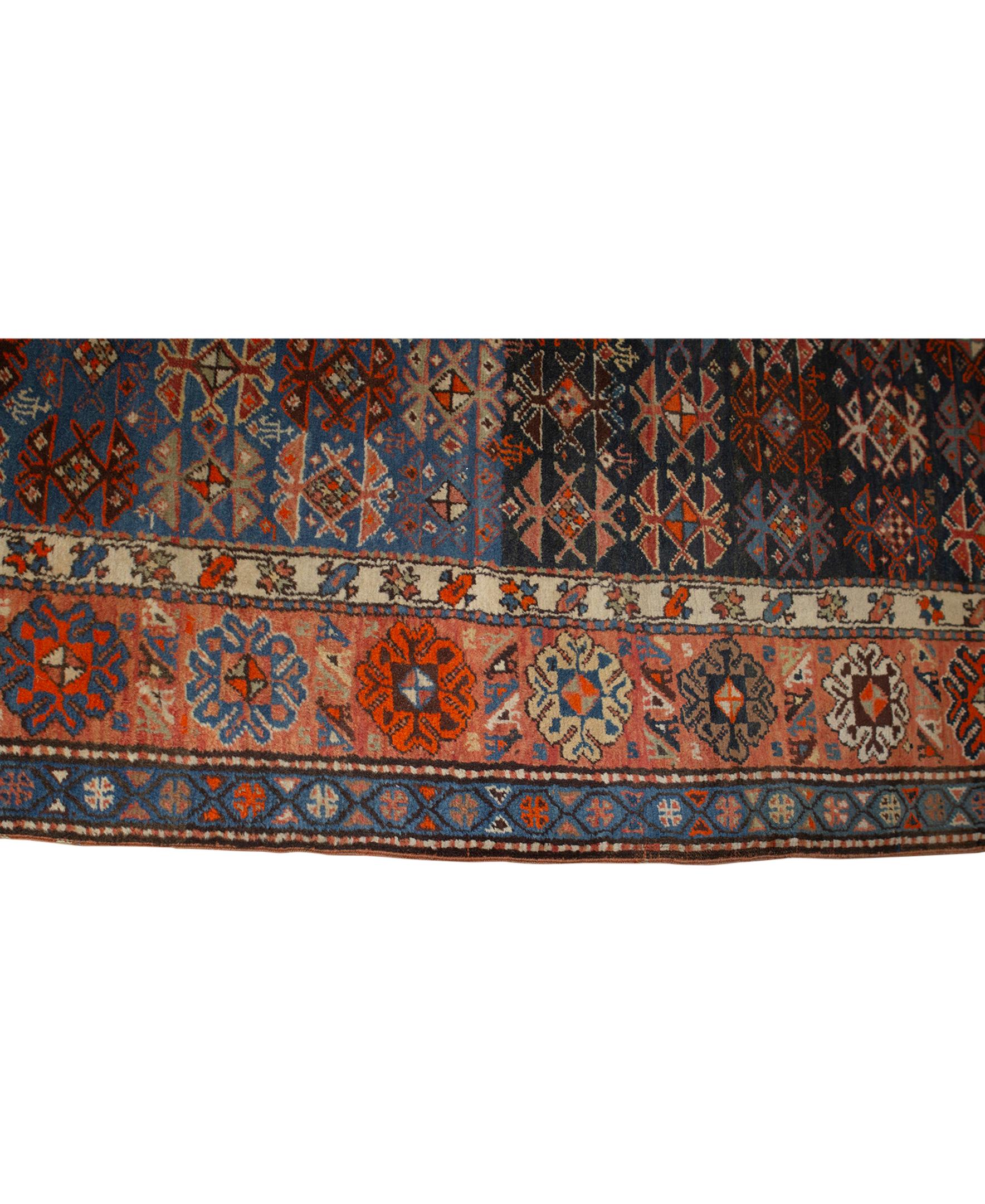 Hand-Woven Antique Persian Fine Traditional Handwoven Luxury Wool Blue/ Red Runner For Sale