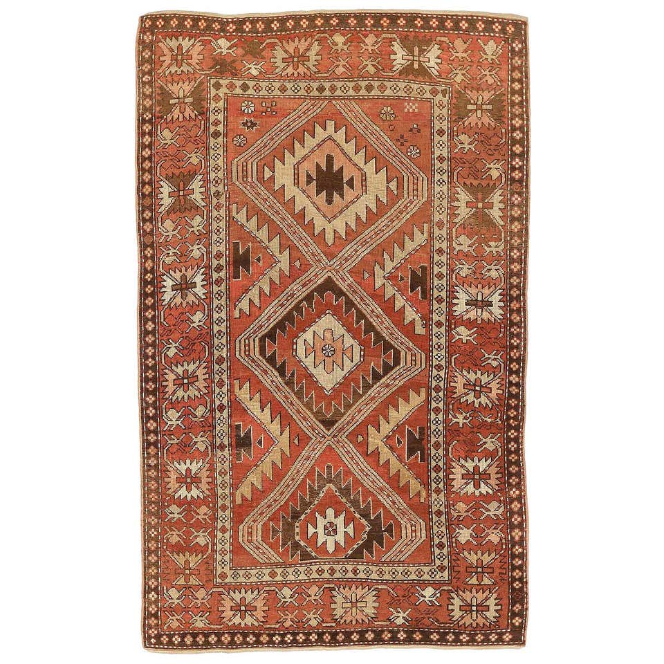 Antique Russian Khotan Rug with Beige and Brown Diamond Medallions For ...